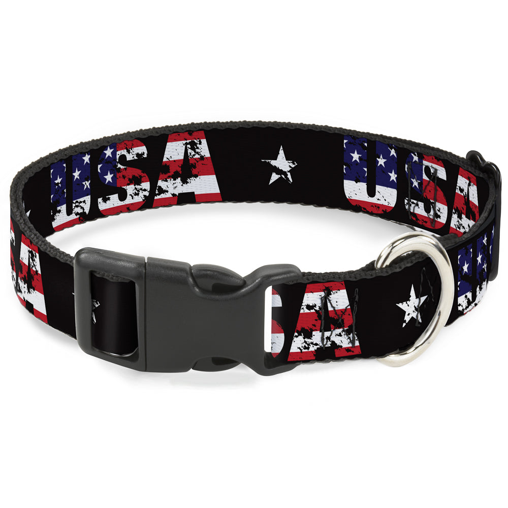 Plastic Clip Collar - USA w/Star Black/US Flags Plastic Clip Collars Buckle-Down