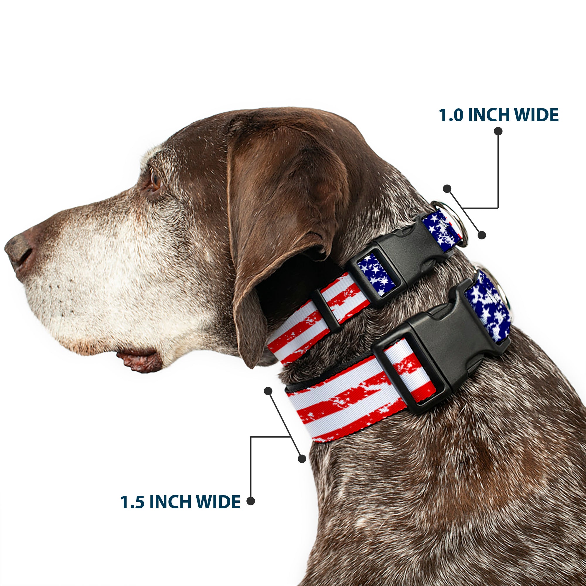 Plastic Clip Collar - United States Flags CLOSE-UP Weathered Plastic Clip Collars Buckle-Down