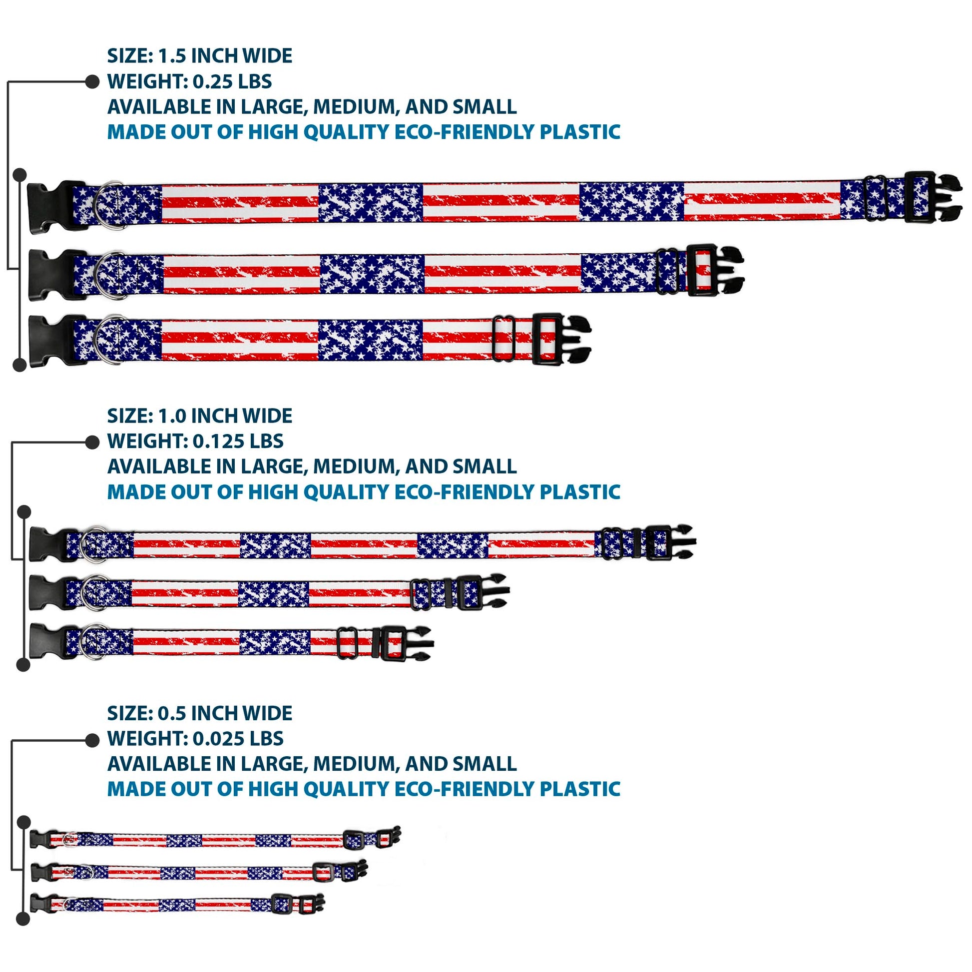 Plastic Clip Collar - United States Flags CLOSE-UP Weathered Plastic Clip Collars Buckle-Down
