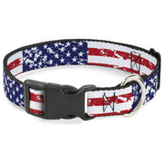 Plastic Clip Collar - United States Flags CLOSE-UP Weathered Plastic Clip Collars Buckle-Down