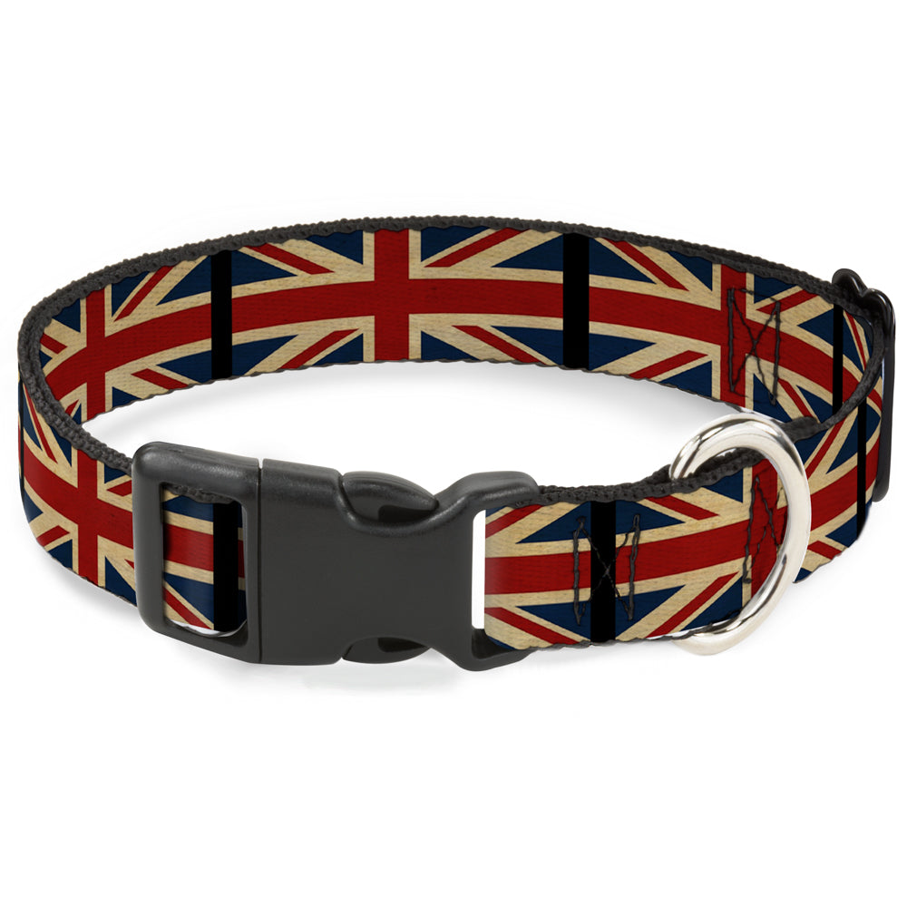Plastic Clip Collar - United Kingdom Flags Vintage Black Plastic Clip Collars Buckle-Down