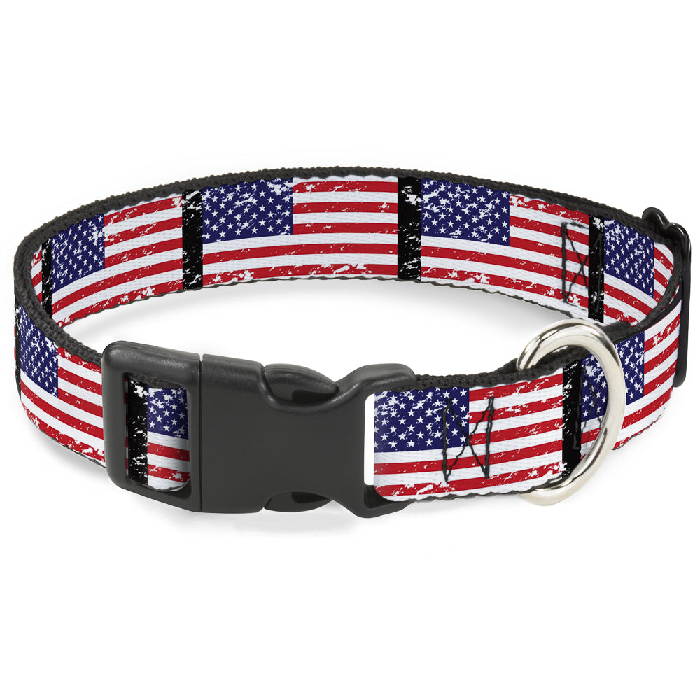 Plastic Clip Collar - United States Flags Weathered/Black Plastic Clip Collars Buckle-Down