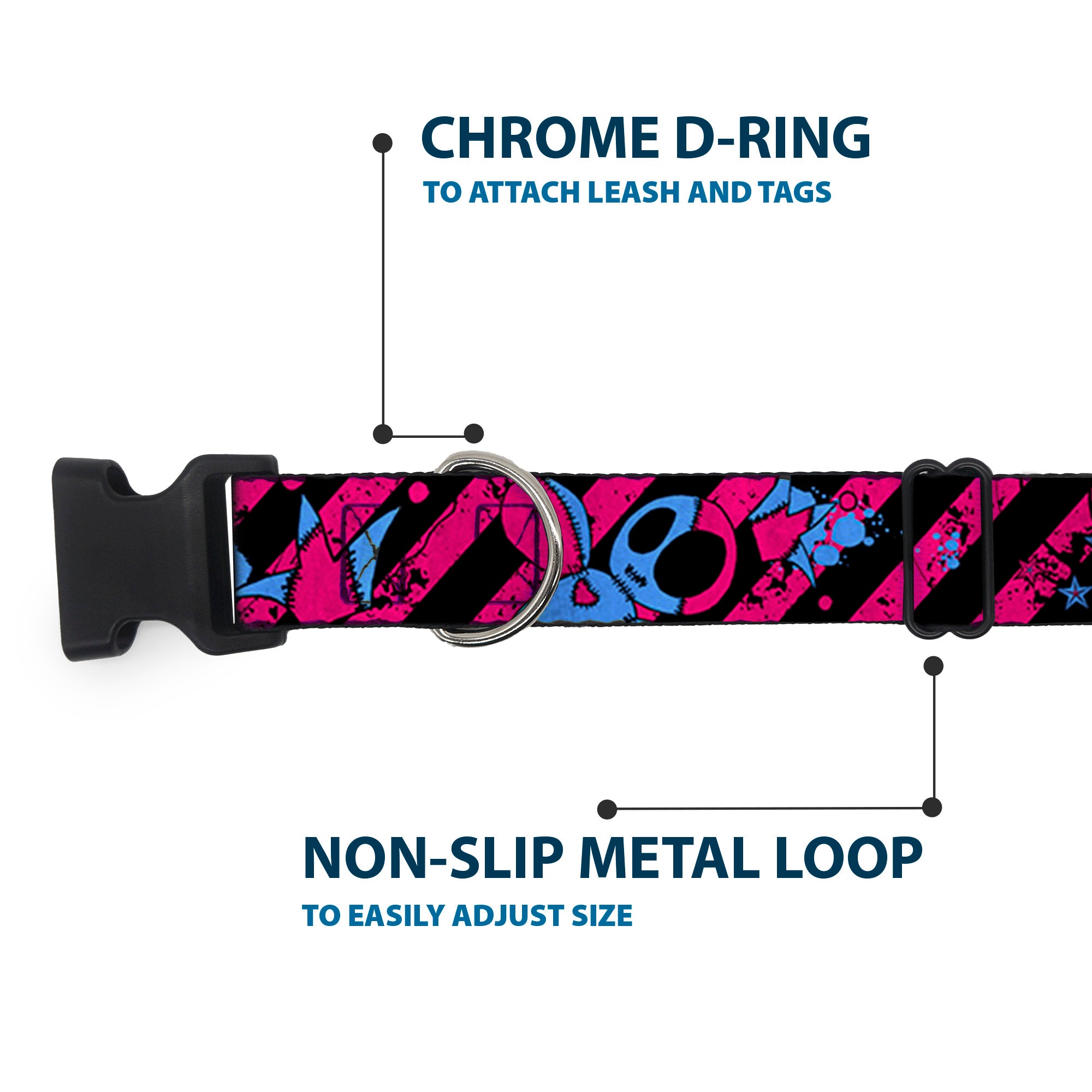 Plastic Clip Collar - Voodoo Black/Pink/Blue Plastic Clip Collars Buckle-Down