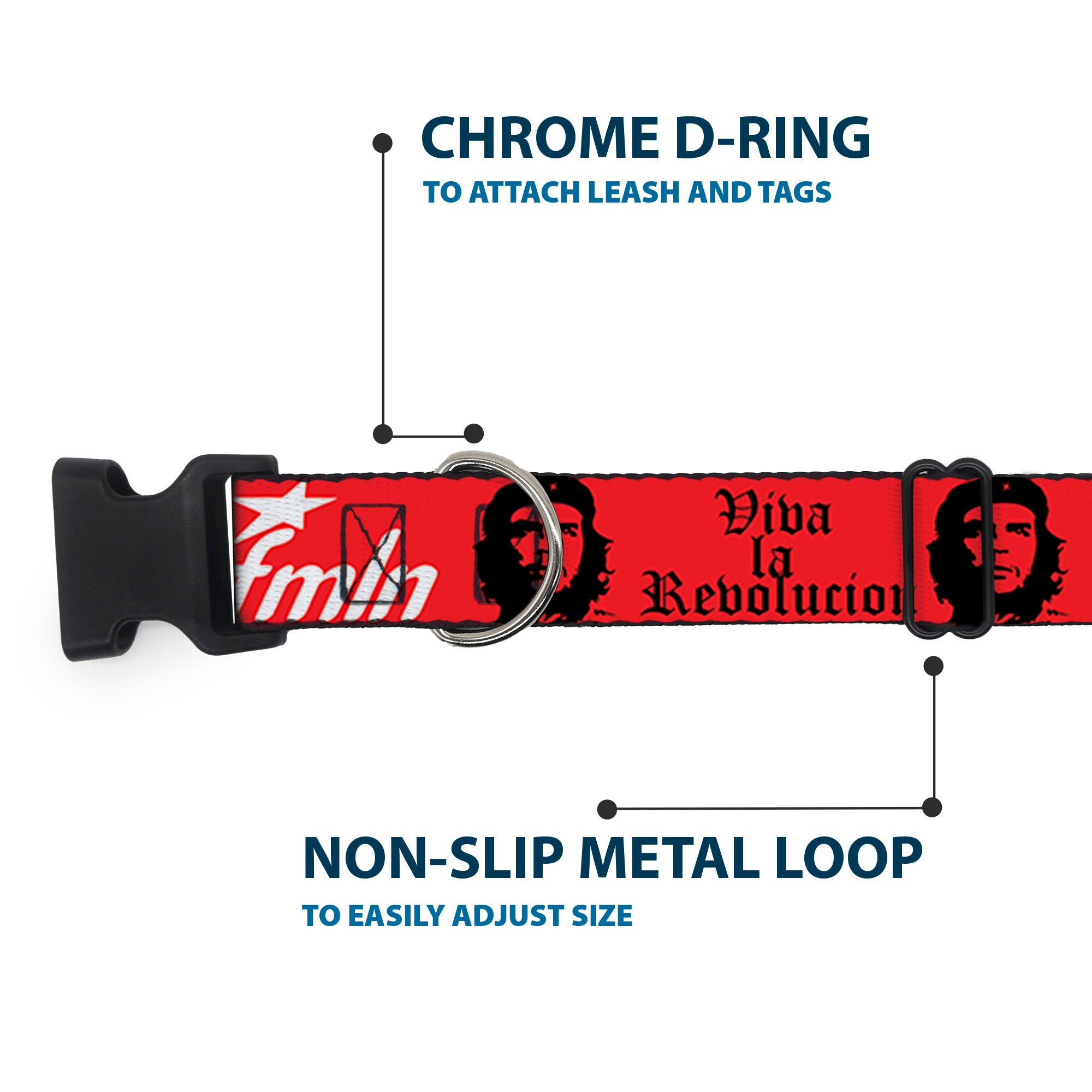 Plastic Clip Collar - VIVA LA REVOLUCION Che w/fmln Red Plastic Clip Collars Buckle-Down