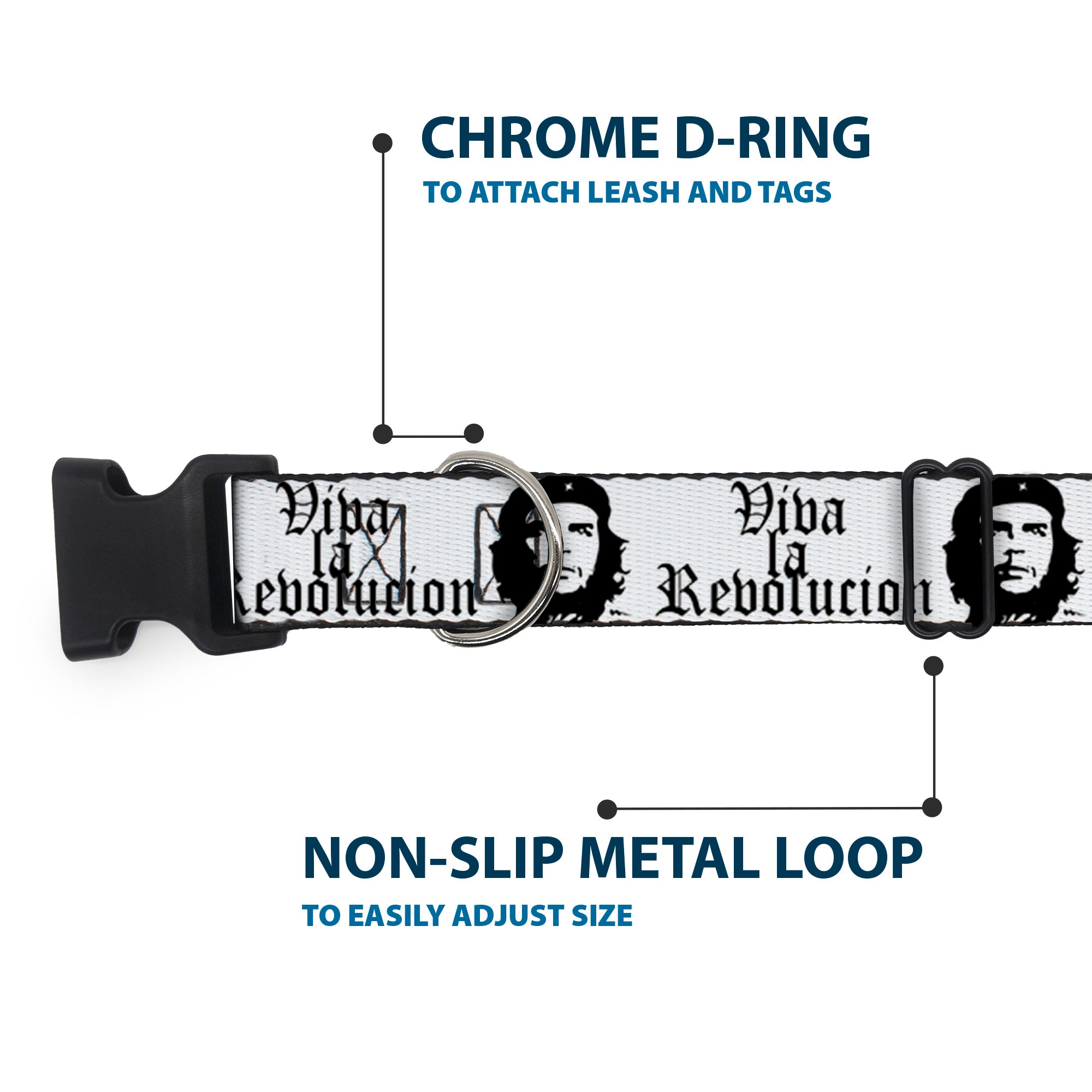 Plastic Clip Collar - VIVA LA REVOLUCION Che White/Black Plastic Clip Collars Buckle-Down