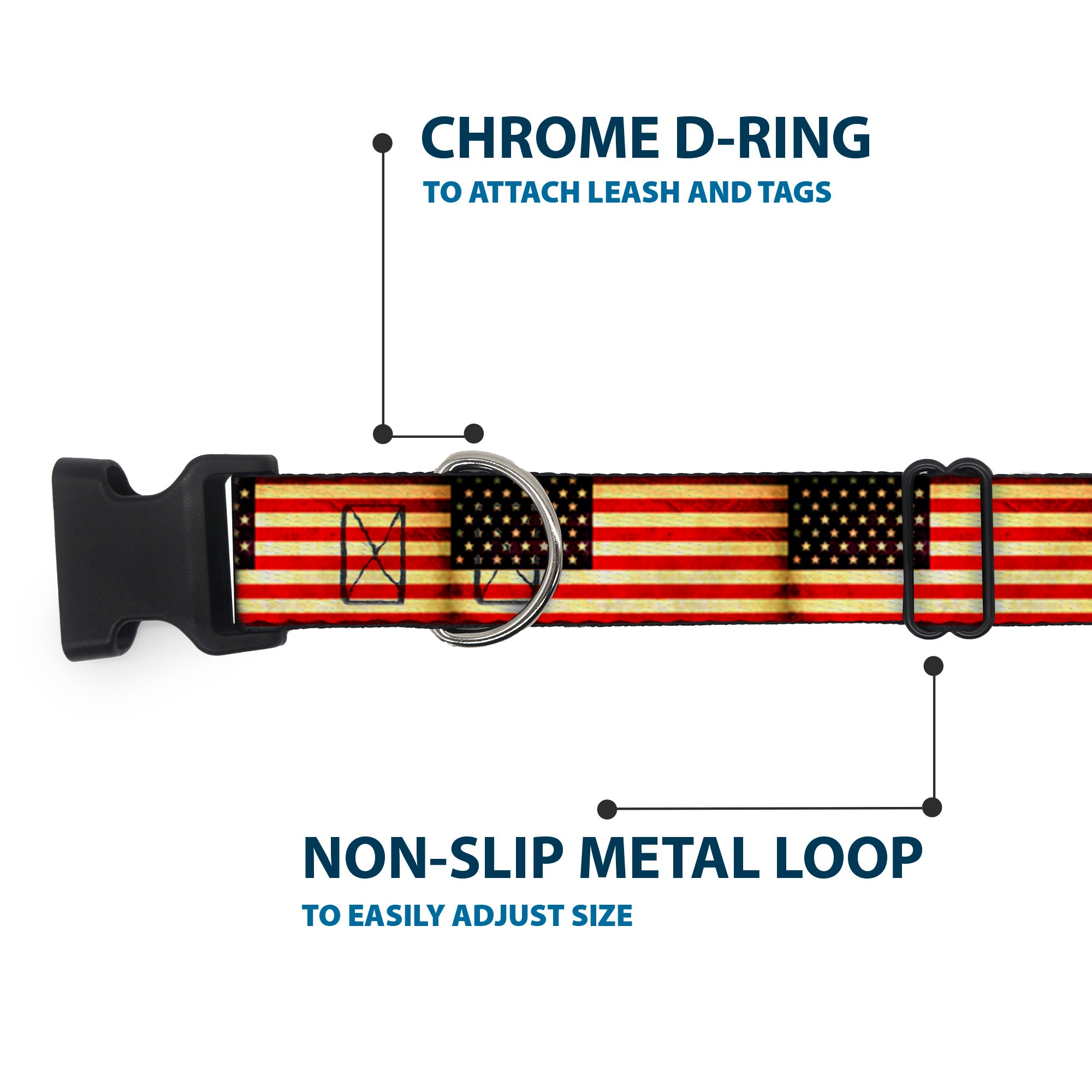 Plastic Clip Collar - Vintage US Flag Repeat Plastic Clip Collars Buckle-Down