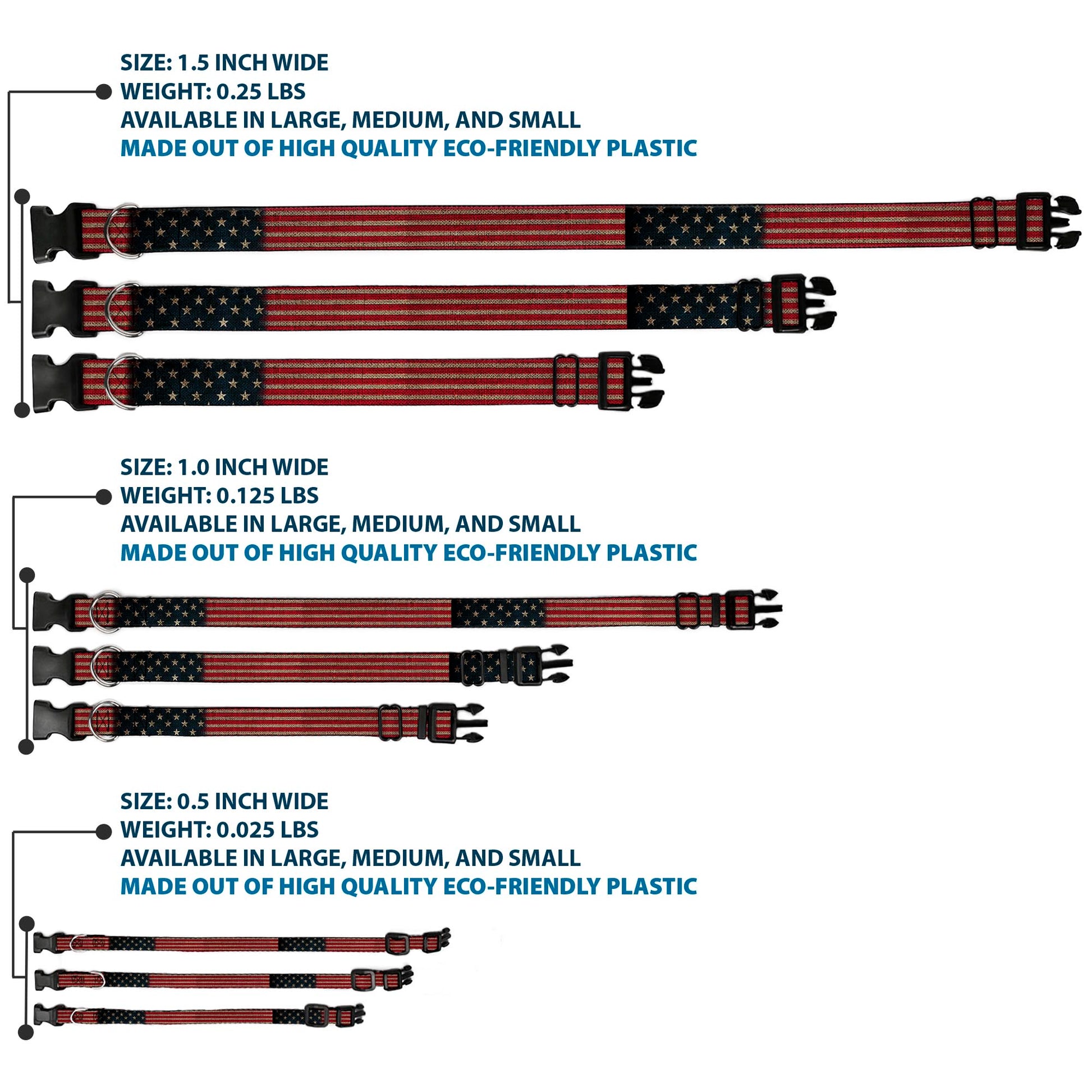 Plastic Clip Collar - Vintage US Flag Stretch Plastic Clip Collars Buckle-Down
