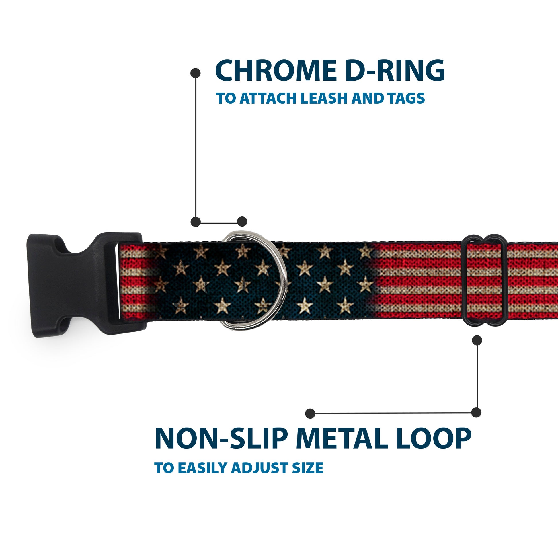 Plastic Clip Collar - Vintage US Flag Stretch Plastic Clip Collars Buckle-Down