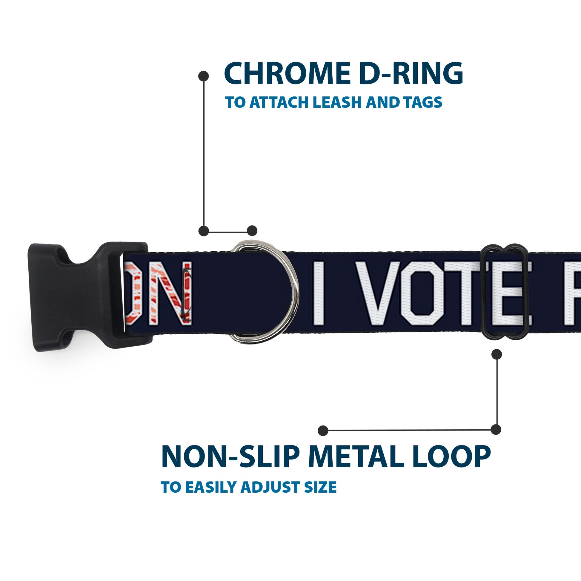 Plastic Clip Collar - VOTE FOR BACON Black/White/Bacon Plastic Clip Collars Buckle-Down