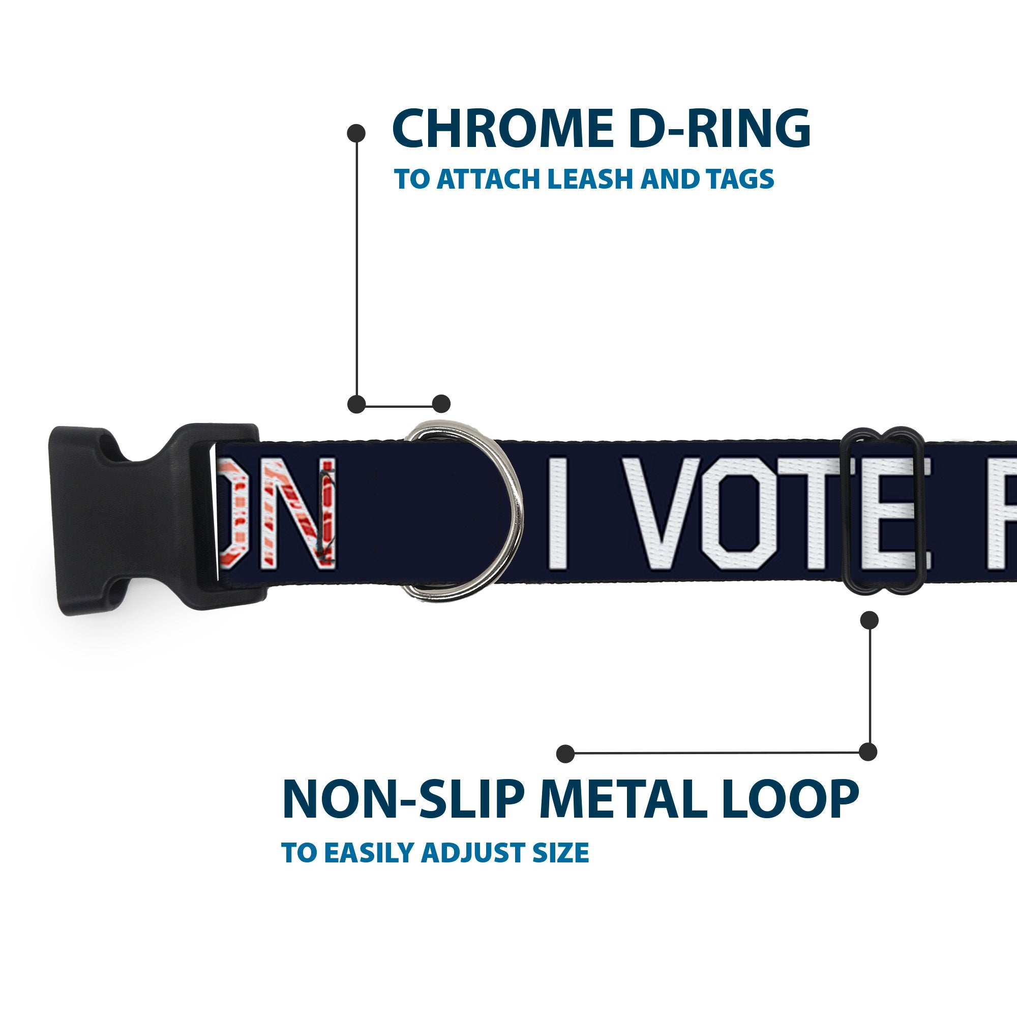 Plastic Clip Collar - VOTE FOR BACON Black/White/Bacon Plastic Clip Collars Buckle-Down