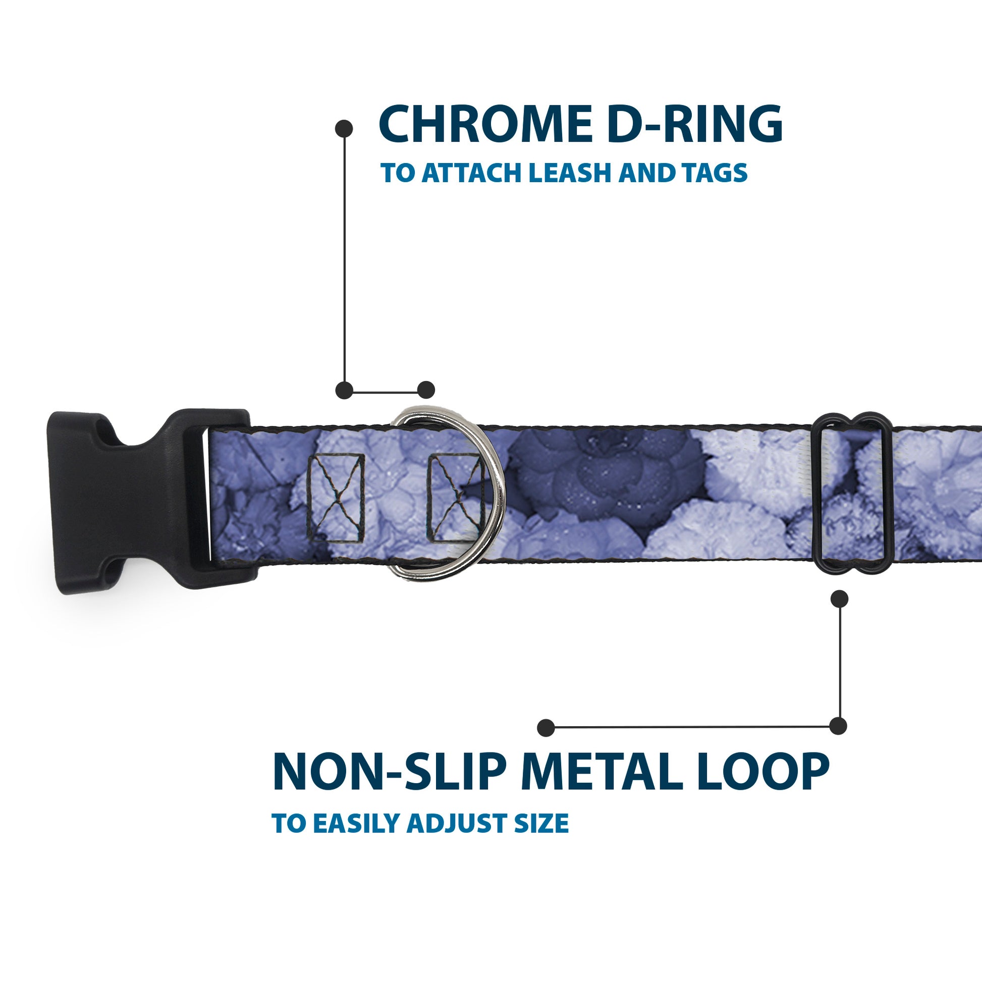 Plastic Clip Collar - Vivid Floral Collage2 Blues Plastic Clip Collars Buckle-Down