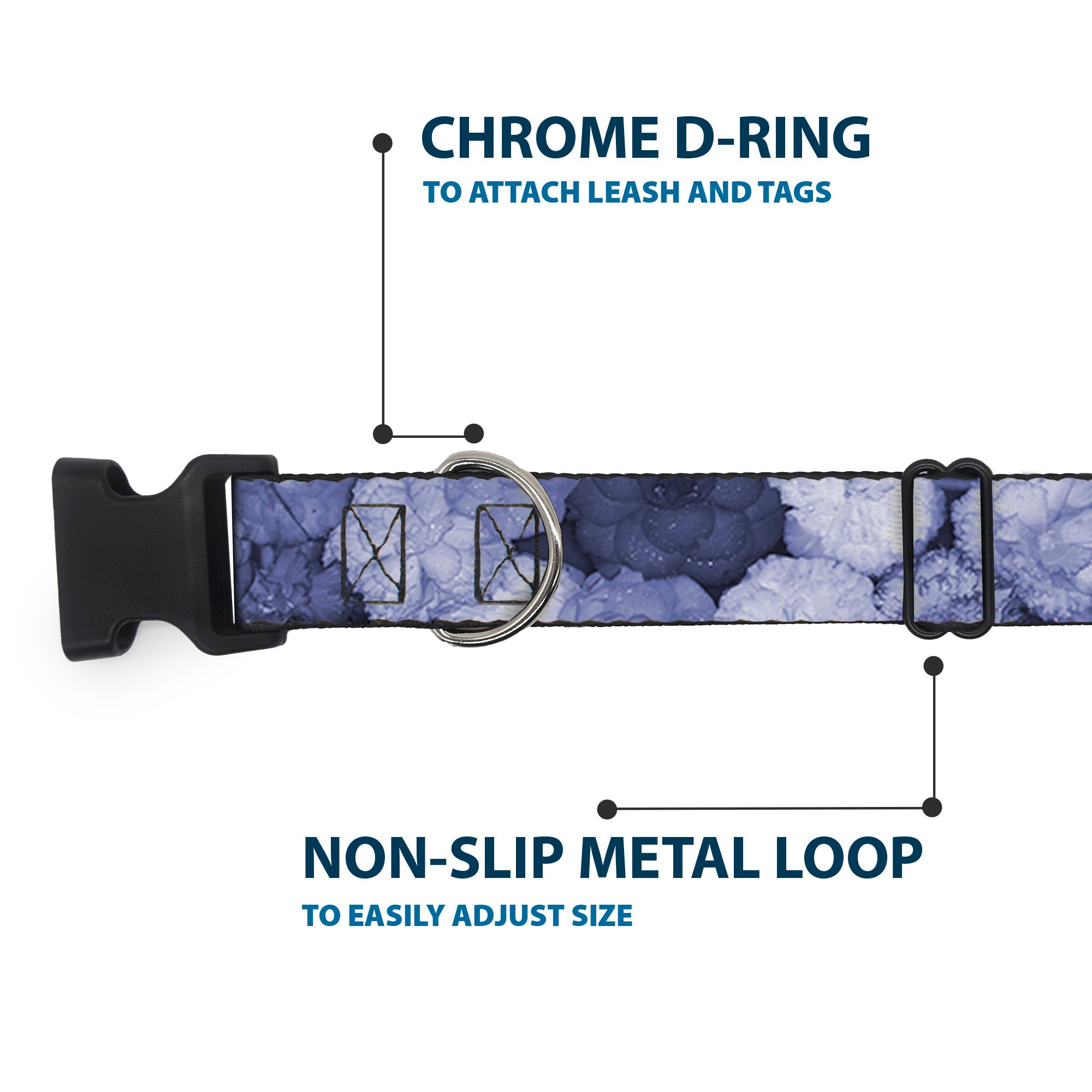 Plastic Clip Collar - Vivid Floral Collage2 Blues Plastic Clip Collars Buckle-Down