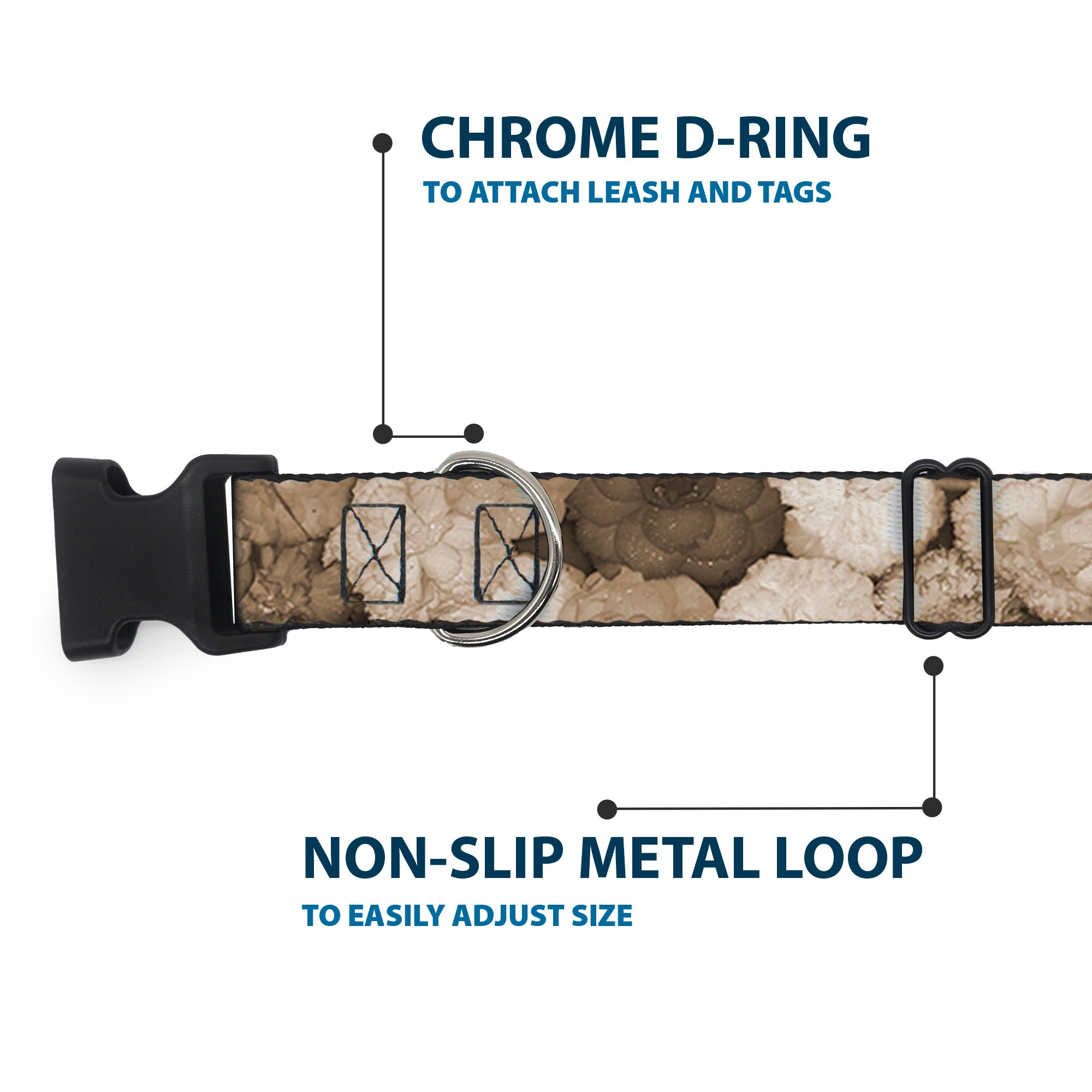 Plastic Clip Collar - Vivid Floral Collage2 Sepia Plastic Clip Collars Buckle-Down