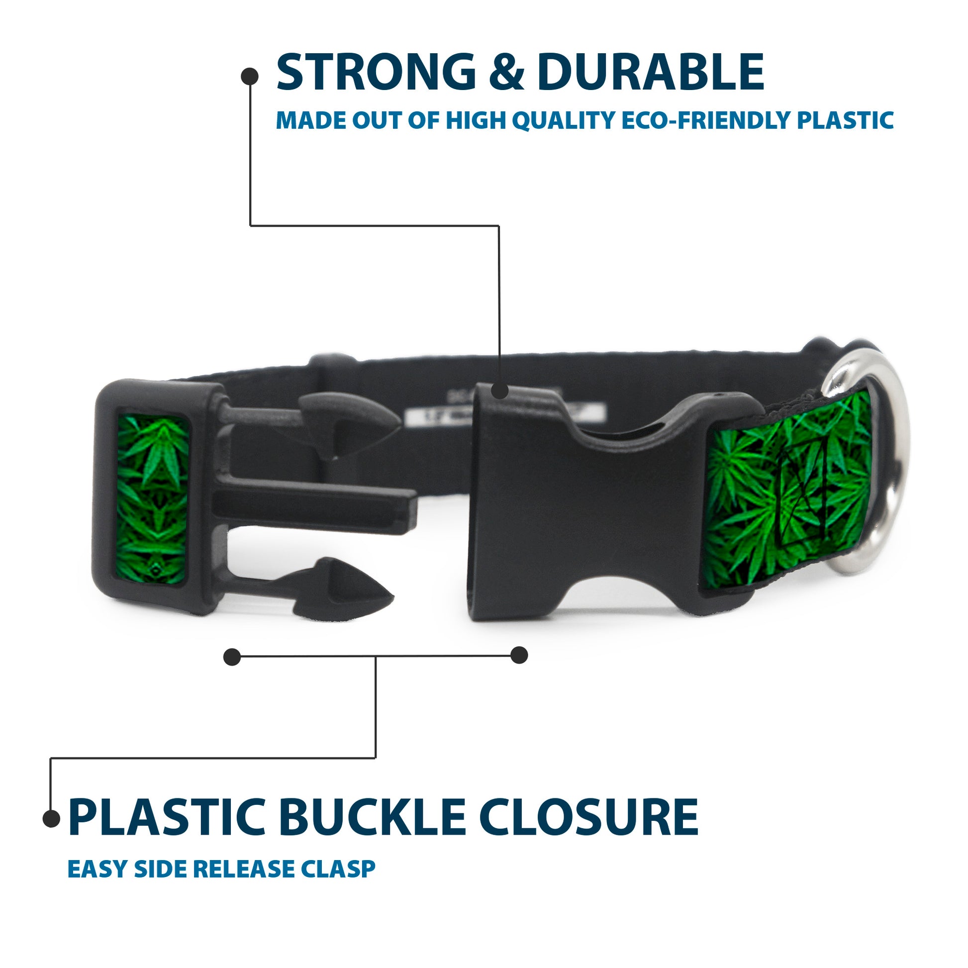 Buckle-Down Plastic Buckle Dog Collar - Vivid Marijuana Leaves Stacked Plastic Clip Collars Buckle-Down