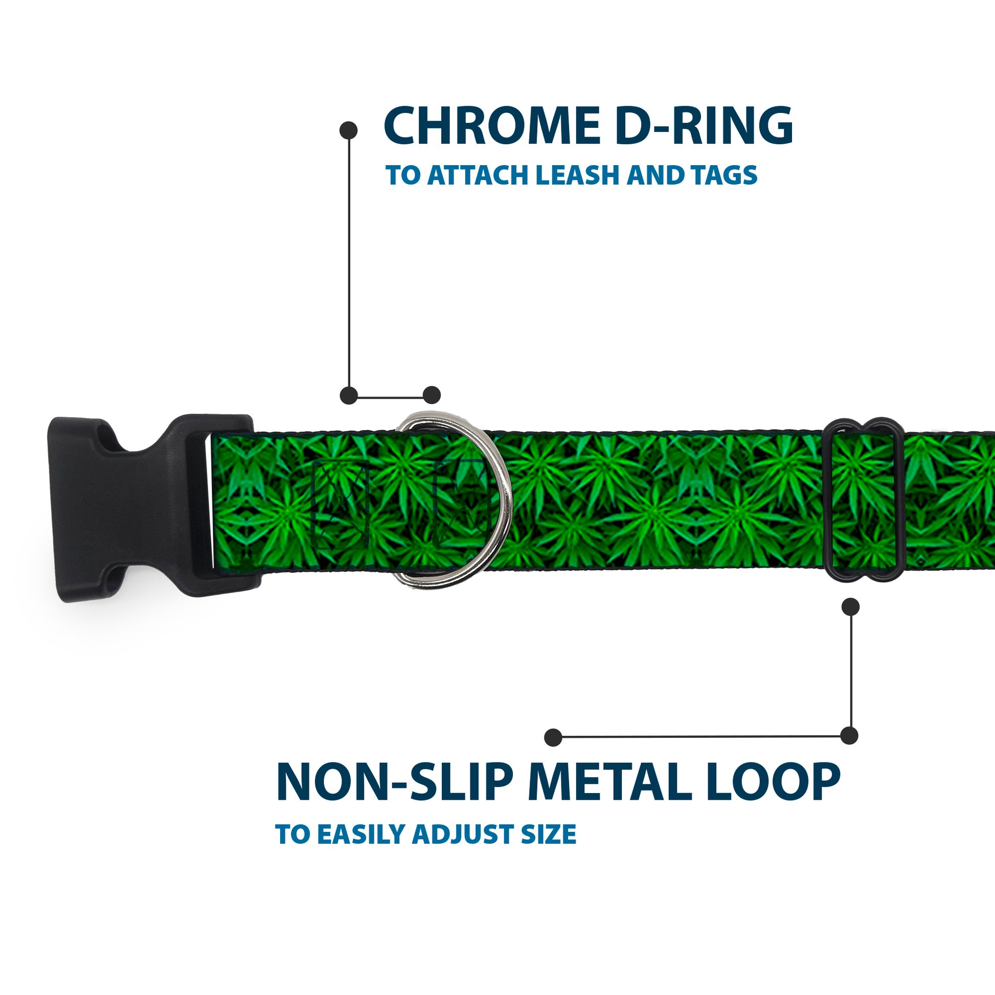 Buckle-Down Plastic Buckle Dog Collar - Vivid Marijuana Leaves Stacked Plastic Clip Collars Buckle-Down