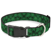 Buckle-Down Plastic Buckle Dog Collar - Vivid Marijuana Leaves Stacked Plastic Clip Collars Buckle-Down