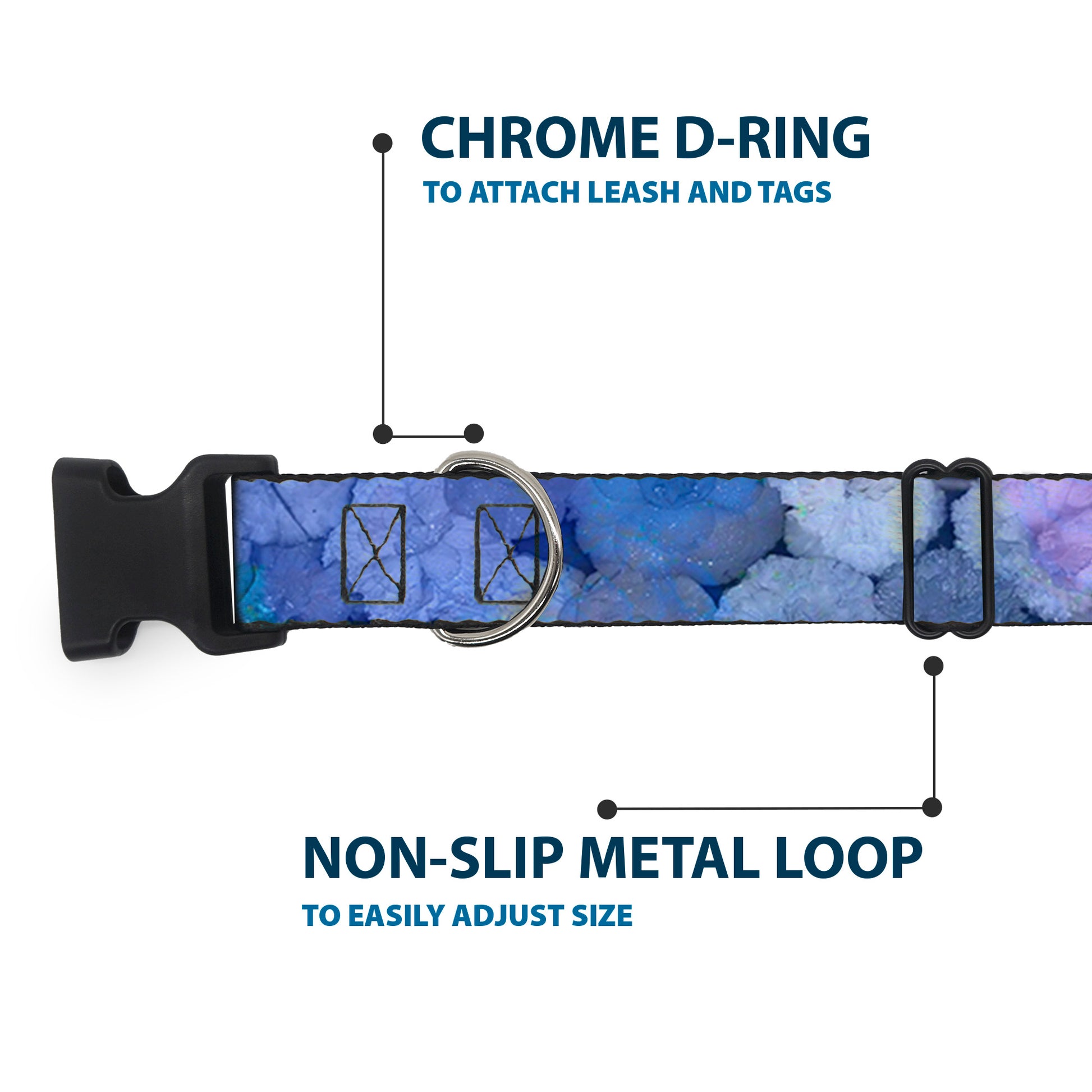 Plastic Clip Collar - Vivid Floral Collage3 Blues/Purples Plastic Clip Collars Buckle-Down