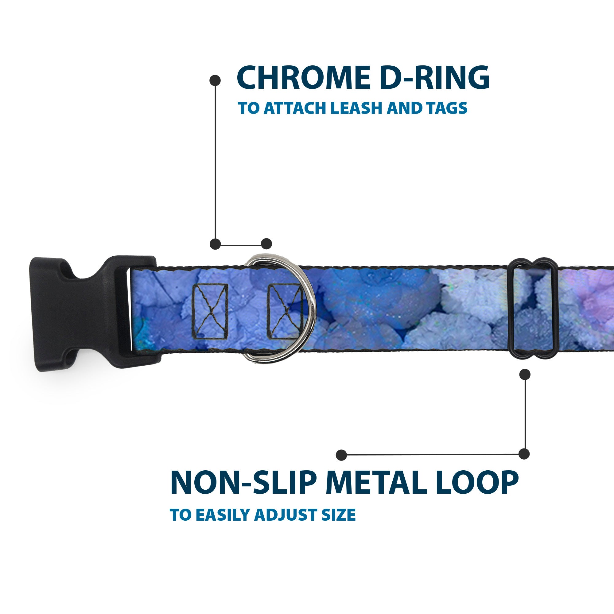 Plastic Clip Collar - Vivid Floral Collage3 Blues/Purples Plastic Clip Collars Buckle-Down