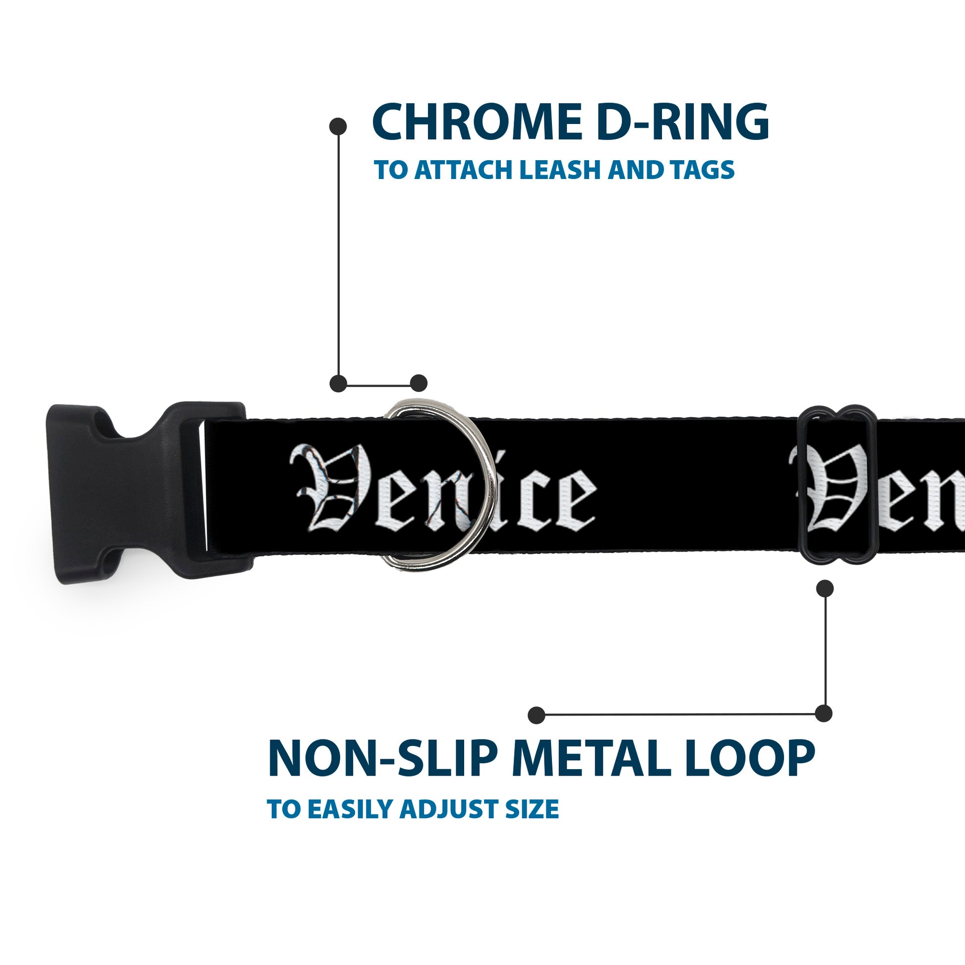 Plastic Clip Collar - VENICE Old English Black/White Plastic Clip Collars Buckle-Down