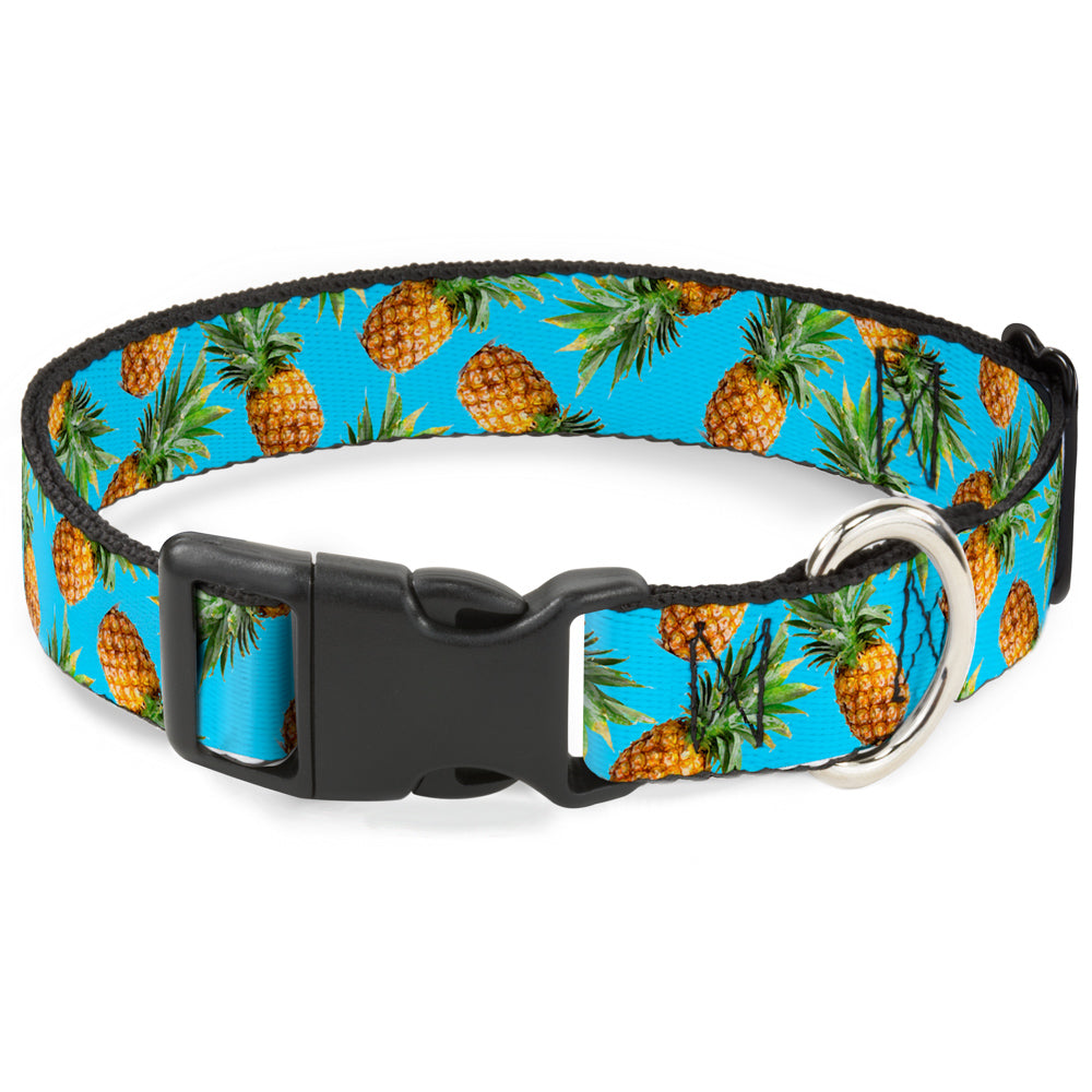 Plastic Clip Collar - Vivid Pineapples Scattered Blue Plastic Clip Collars Buckle-Down