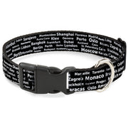 Plastic Clip Collar - Verbiage Destination Cities Black/White Plastic Clip Collars Buckle-Down