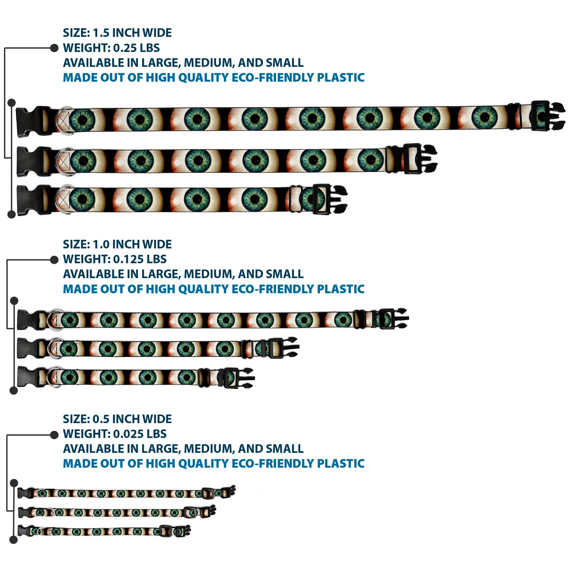 Plastic Clip Collar - Vivid Blue Eyeball Black Plastic Clip Collars Buckle-Down