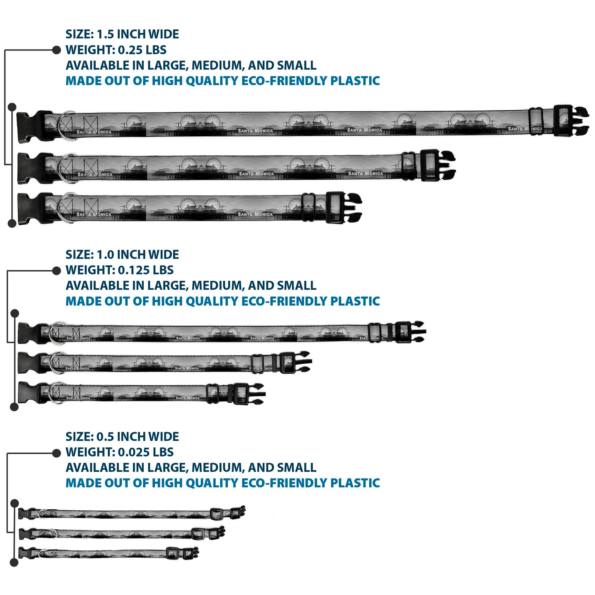 Plastic Clip Collar - Vivid SANTA MONICA Pier Skyline Grays/White Plastic Clip Collars Buckle-Down
