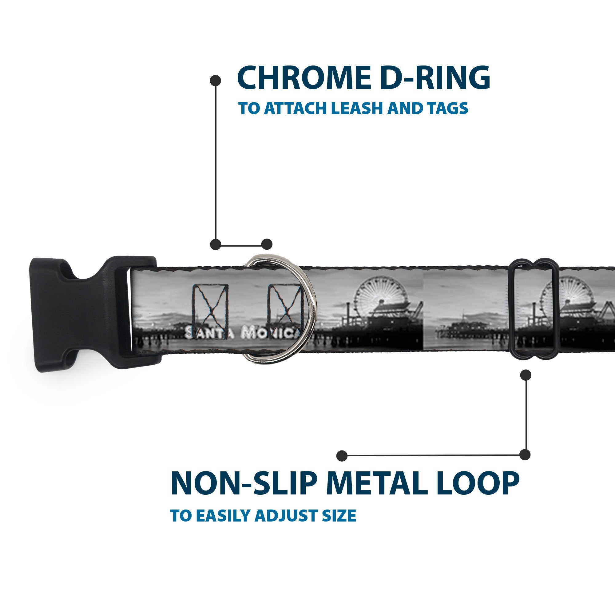 Plastic Clip Collar - Vivid SANTA MONICA Pier Skyline Grays/White Plastic Clip Collars Buckle-Down