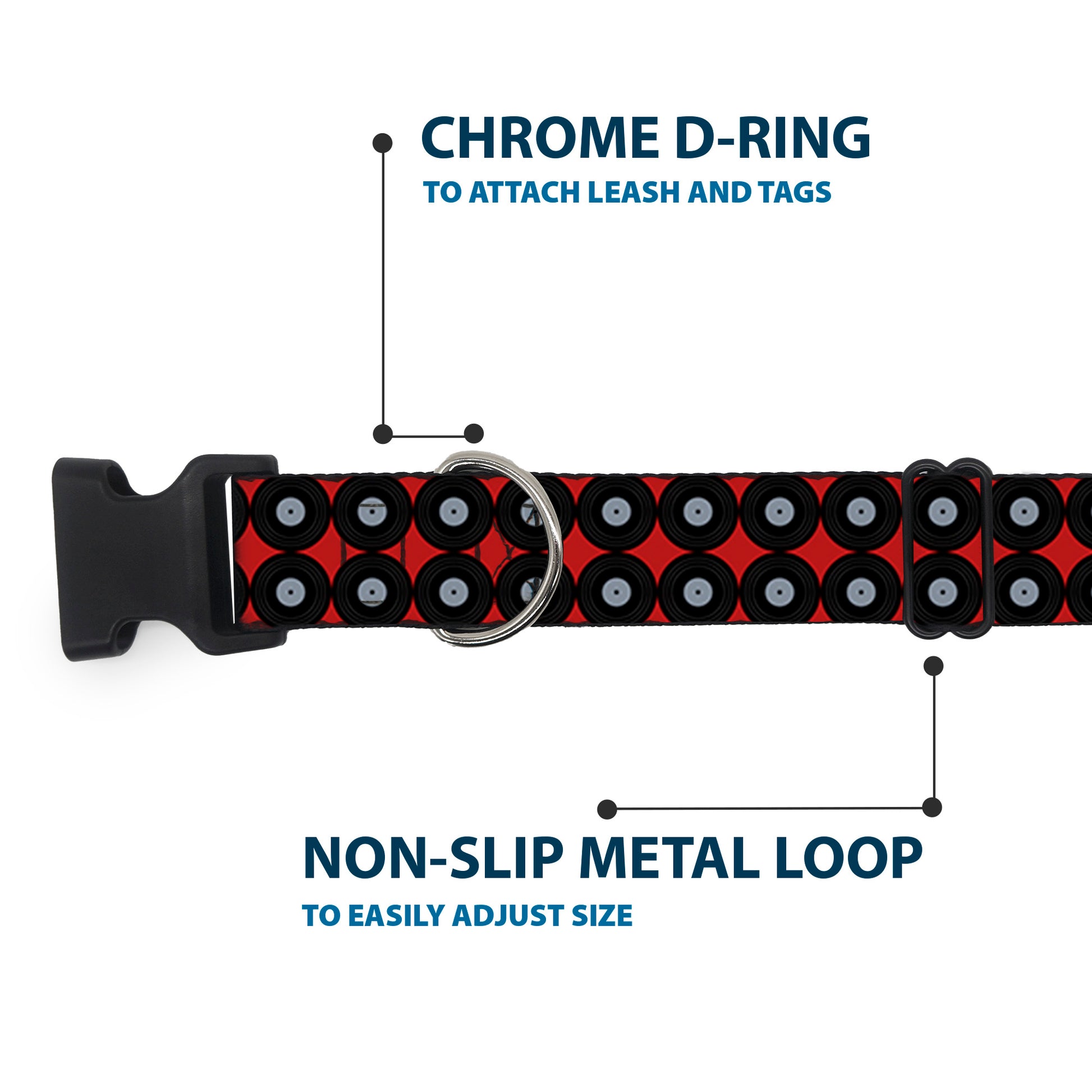 Plastic Clip Collar - Vinyl Records 2-Stripe Red/Black/Gray Plastic Clip Collars Buckle-Down