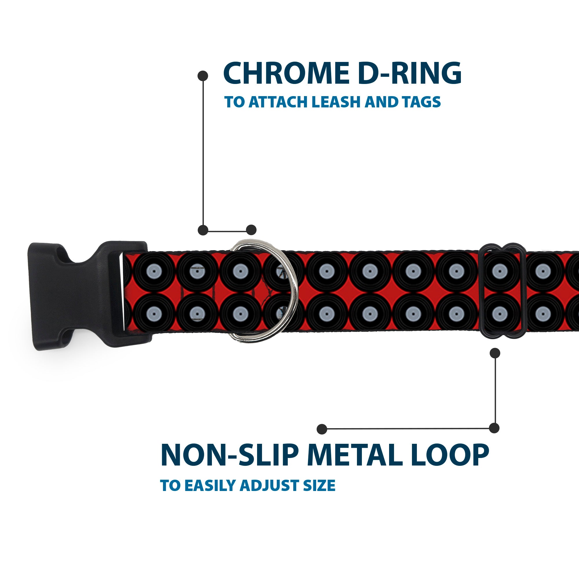 Plastic Clip Collar - Vinyl Records 2-Stripe Red/Black/Gray Plastic Clip Collars Buckle-Down