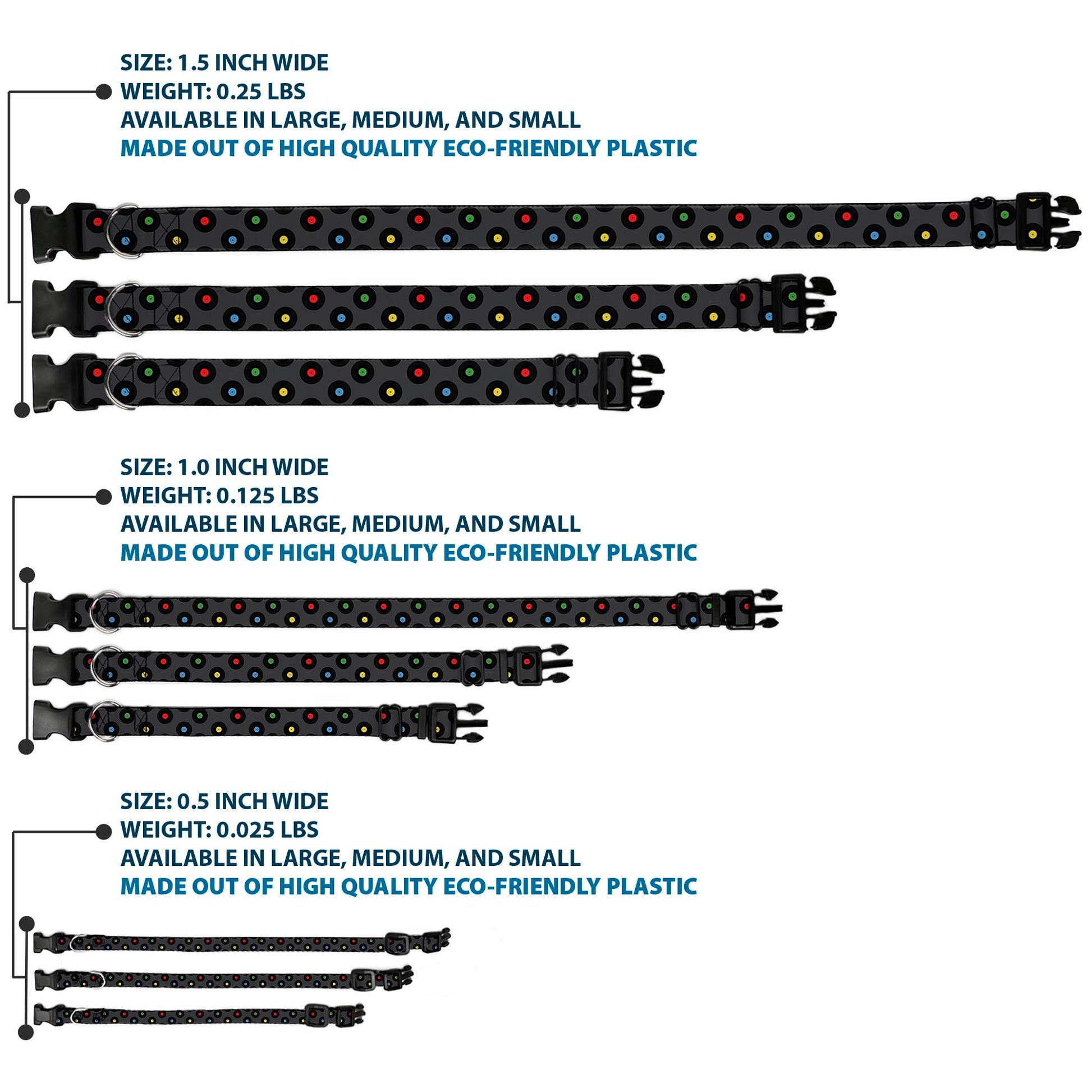 Plastic Clip Collar - Vinyl Records Gray/Black/Mutli Color Plastic Clip Collars Buckle-Down
