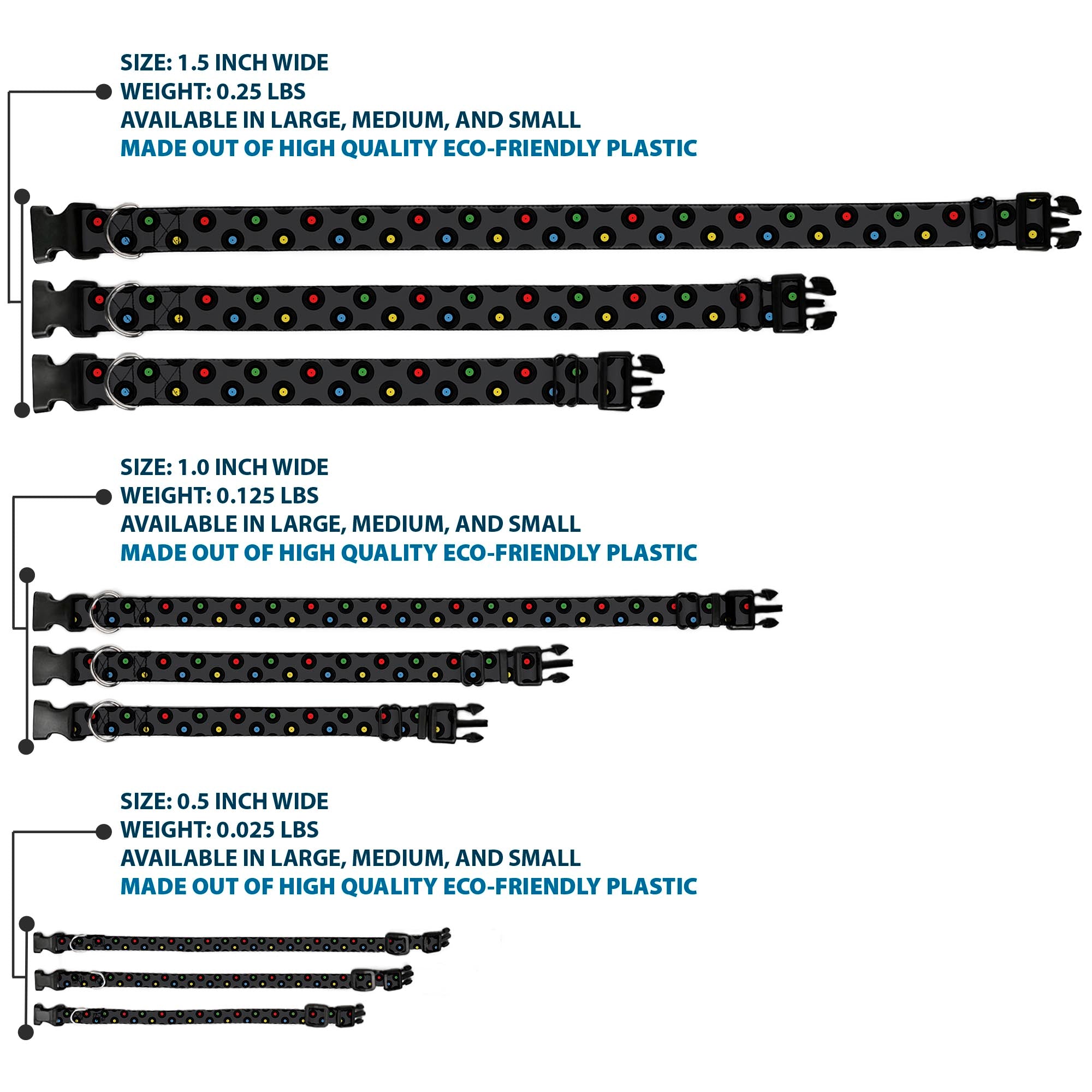 Plastic Clip Collar - Vinyl Records Gray/Black/Mutli Color Plastic Clip Collars Buckle-Down