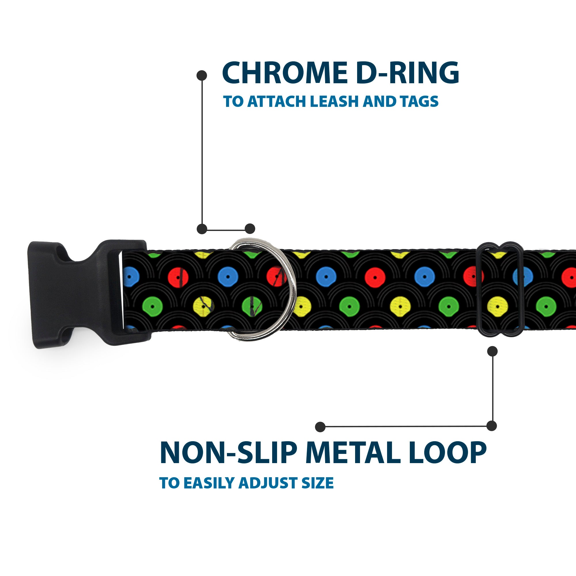 Plastic Clip Collar - Vinyl Records Stacked Black/Gray/Multi Color Plastic Clip Collars Buckle-Down