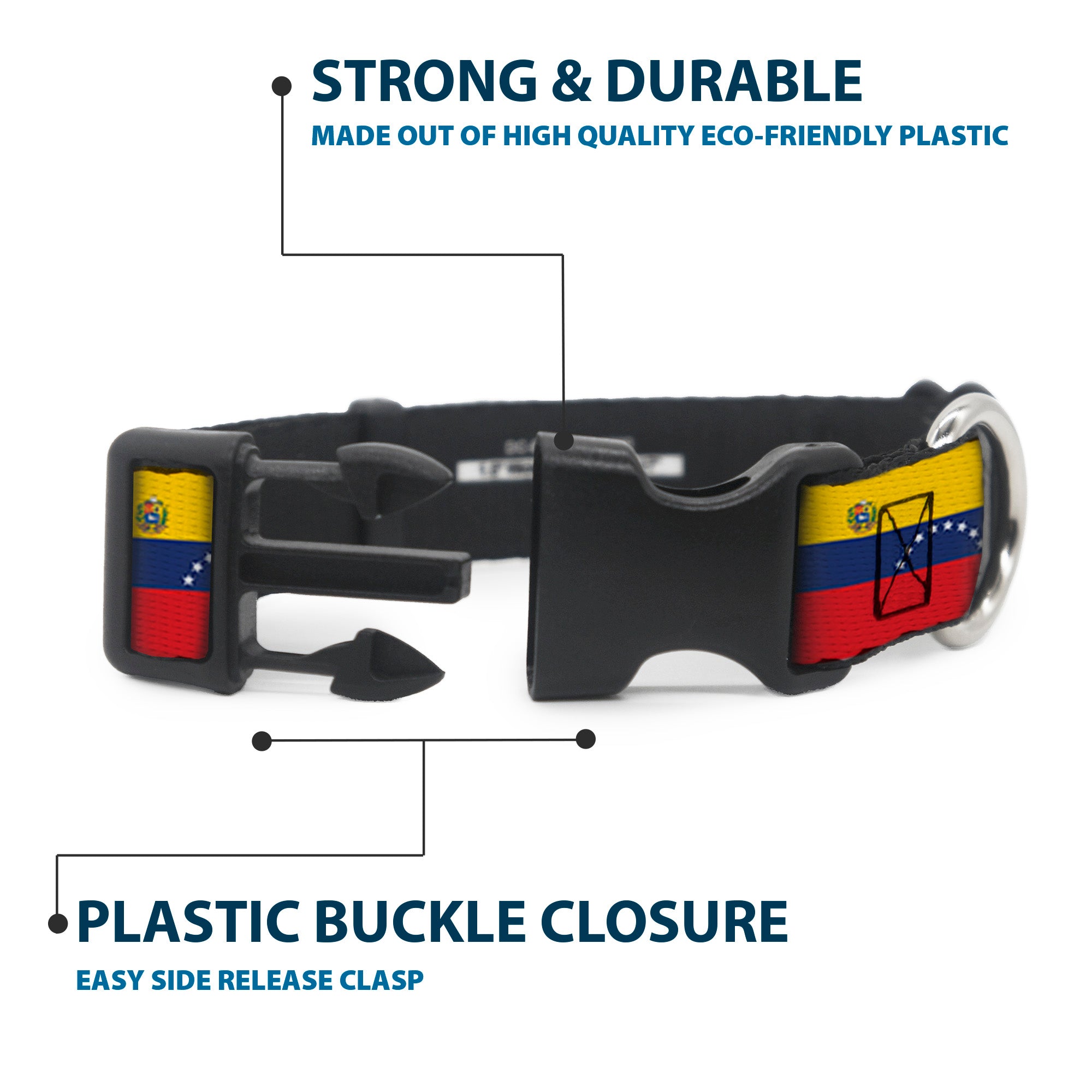 Plastic Clip Collar - Venezuela Flag Continious Repeat Plastic Clip Collars Buckle-Down