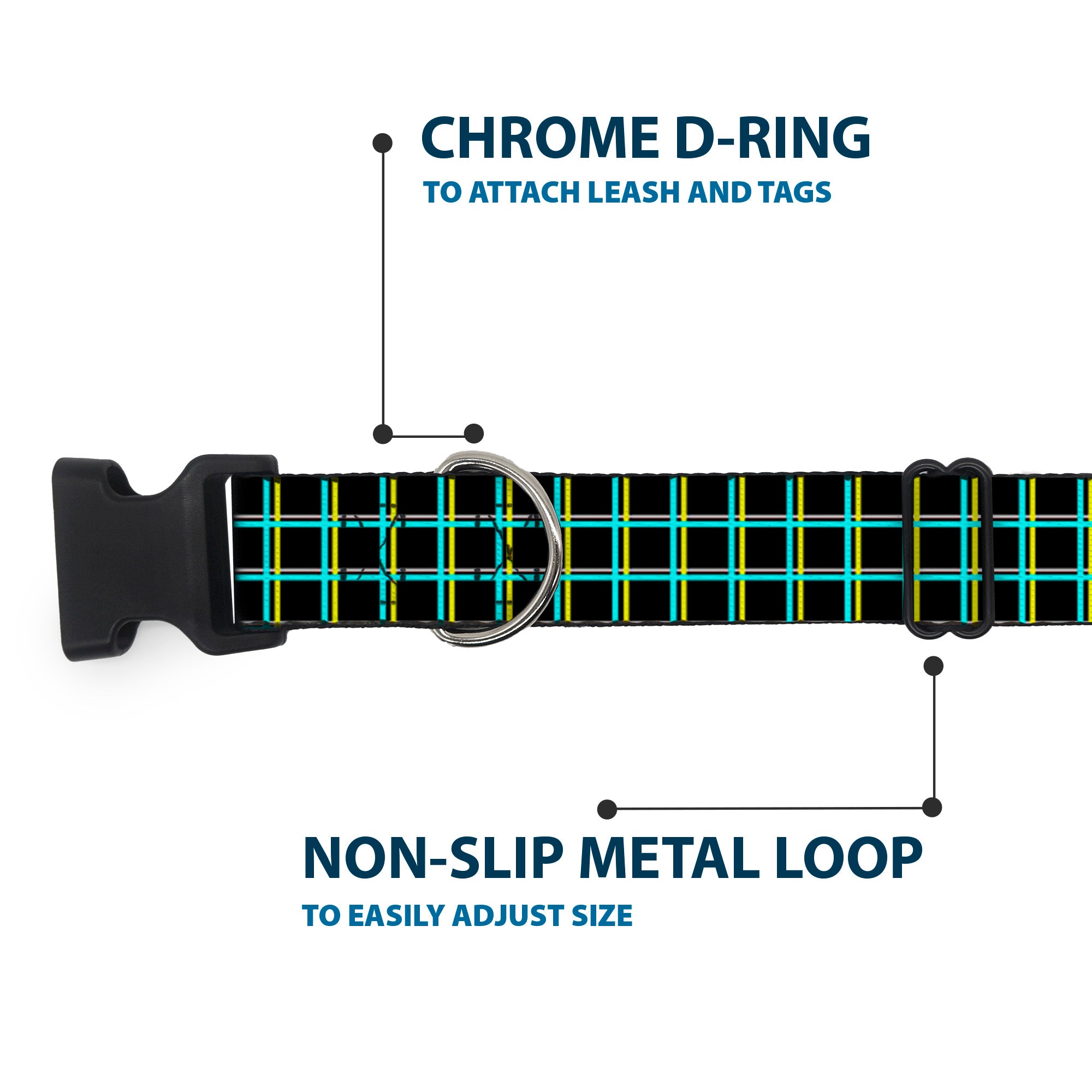 Plastic Clip Collar - Wire Grid Black/Turquoise/Yellow Plastic Clip Collars Buckle-Down