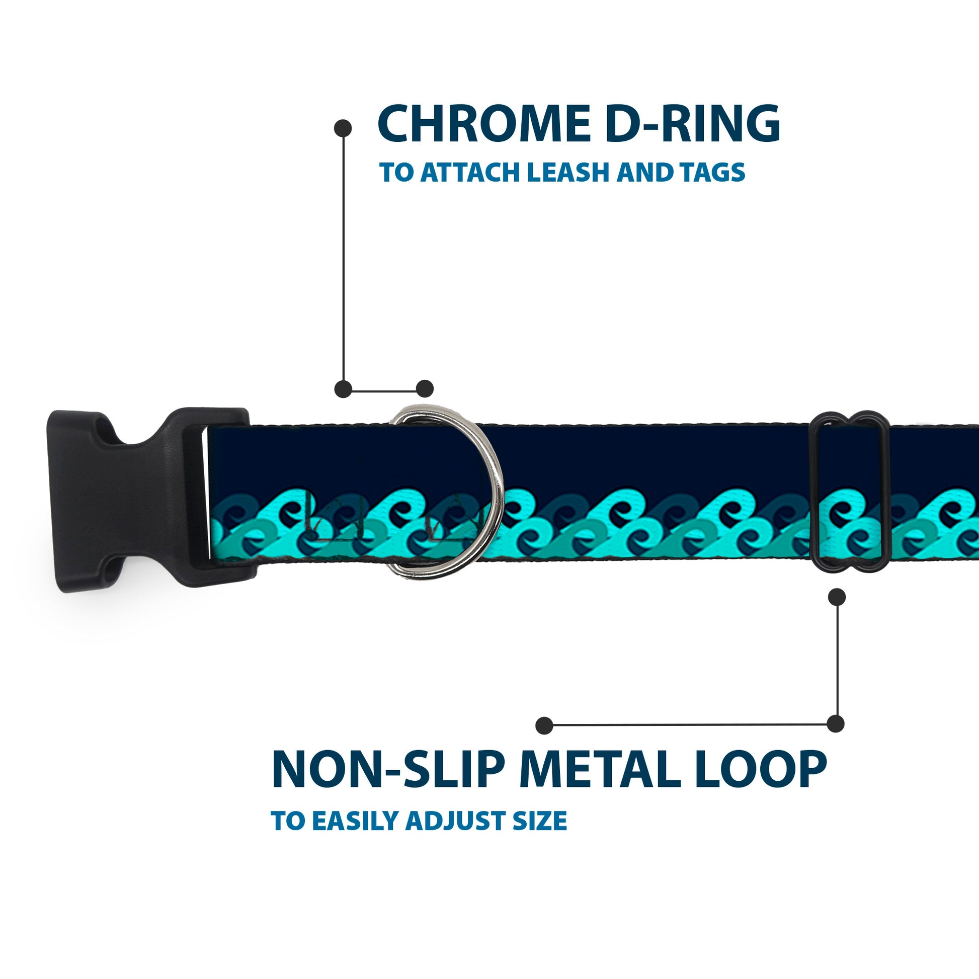 Plastic Clip Collar - Waves Navy/Blue Shades Plastic Clip Collars Buckle-Down