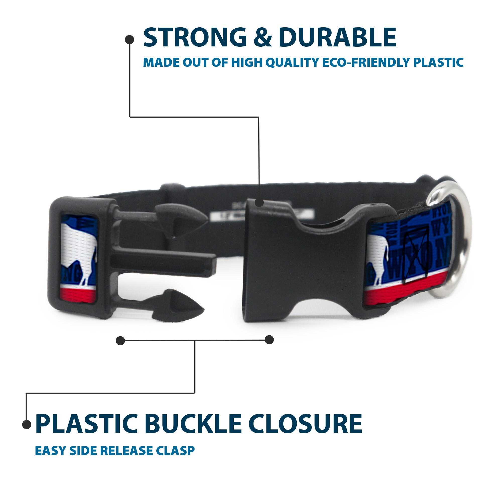 Plastic Clip Collar - Wyoming Flags/WYOMING Typography Plastic Clip Collars Buckle-Down