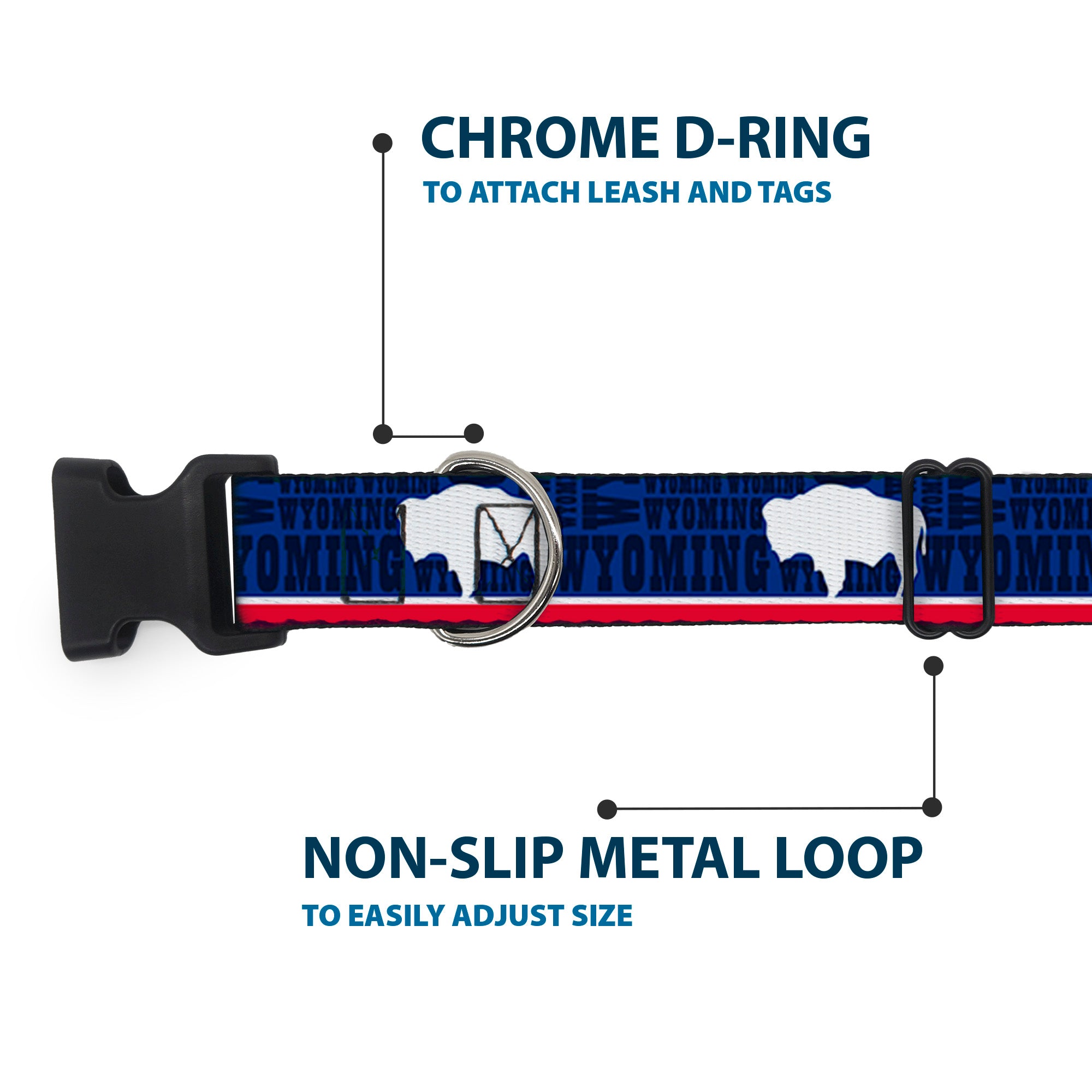 Plastic Clip Collar - Wyoming Flags/WYOMING Typography Plastic Clip Collars Buckle-Down