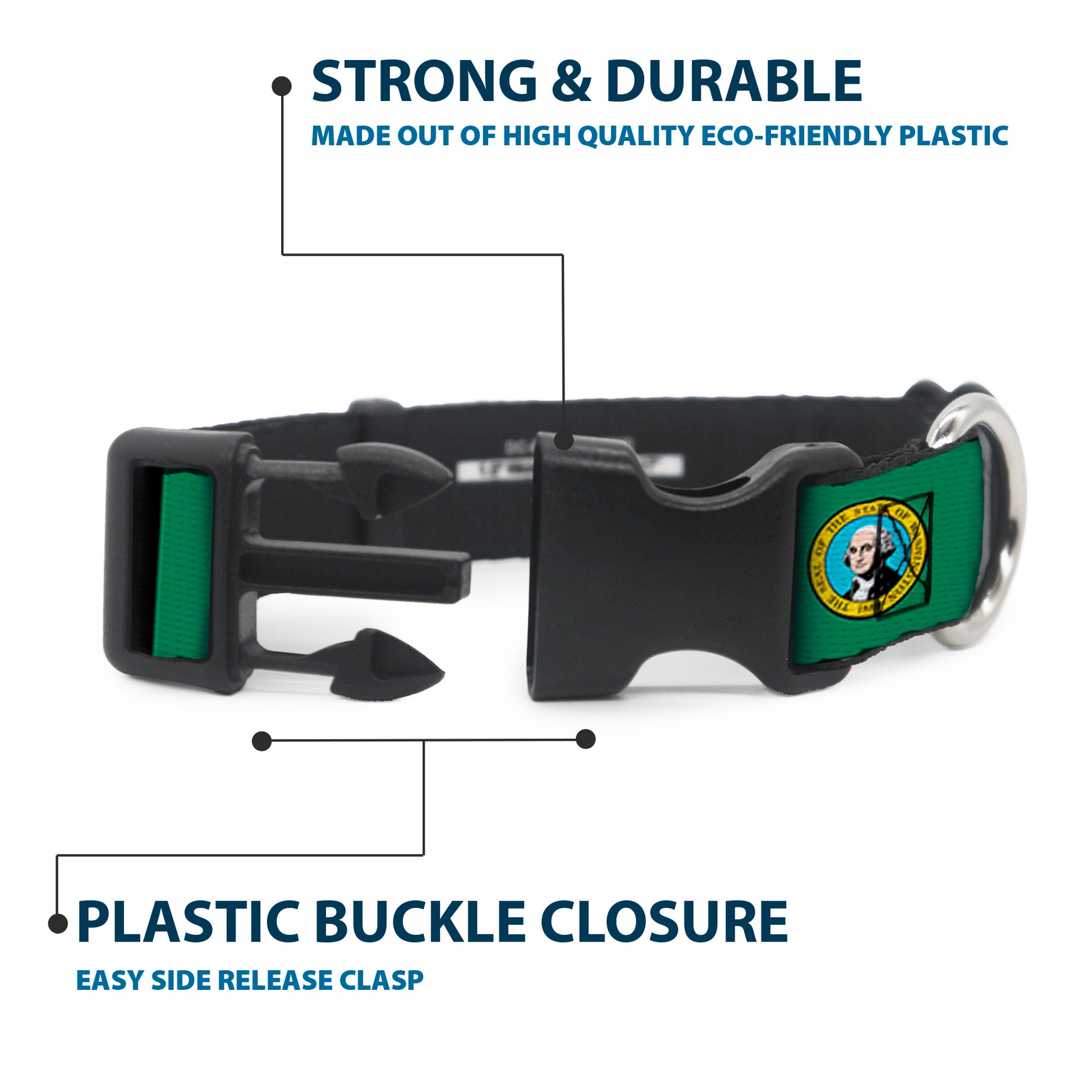Plastic Clip Collar - Washington Flags/Black Plastic Clip Collars Buckle-Down