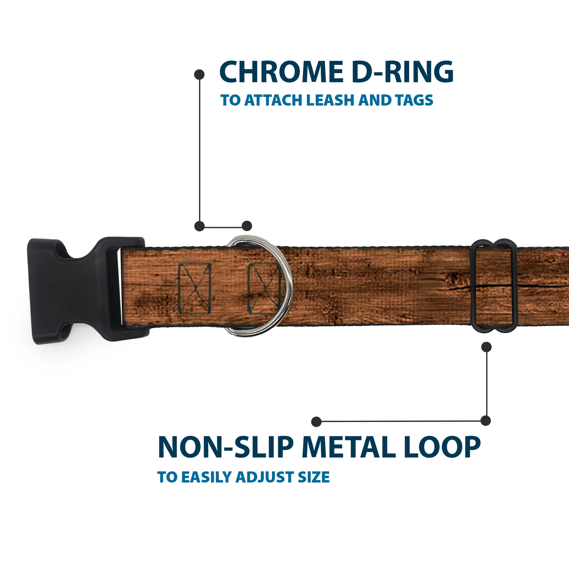 Plastic Clip Collar - Wood Grain3 Horizontal Brown Plastic Clip Collars Buckle-Down
