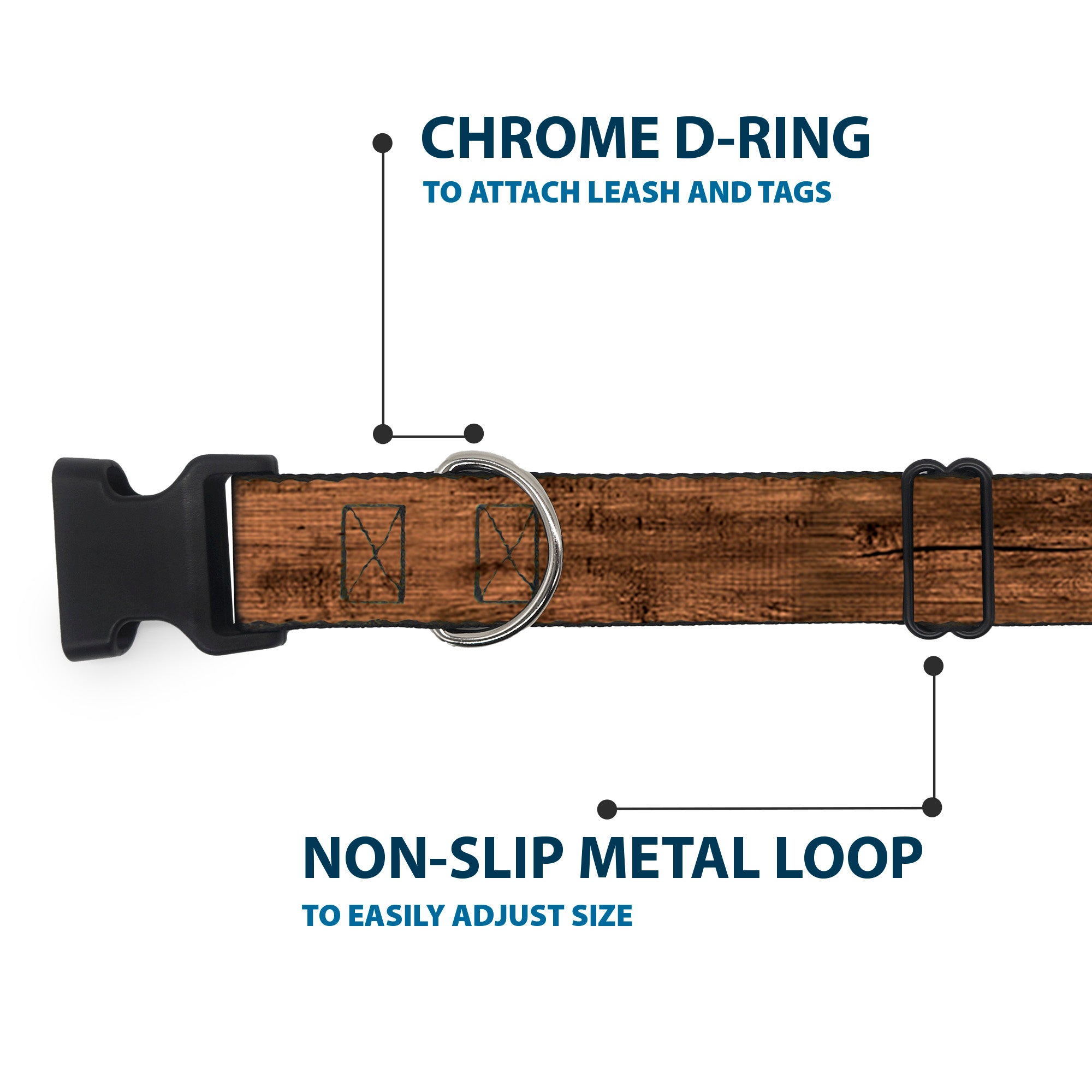 Plastic Clip Collar - Wood Grain3 Horizontal Brown Plastic Clip Collars Buckle-Down