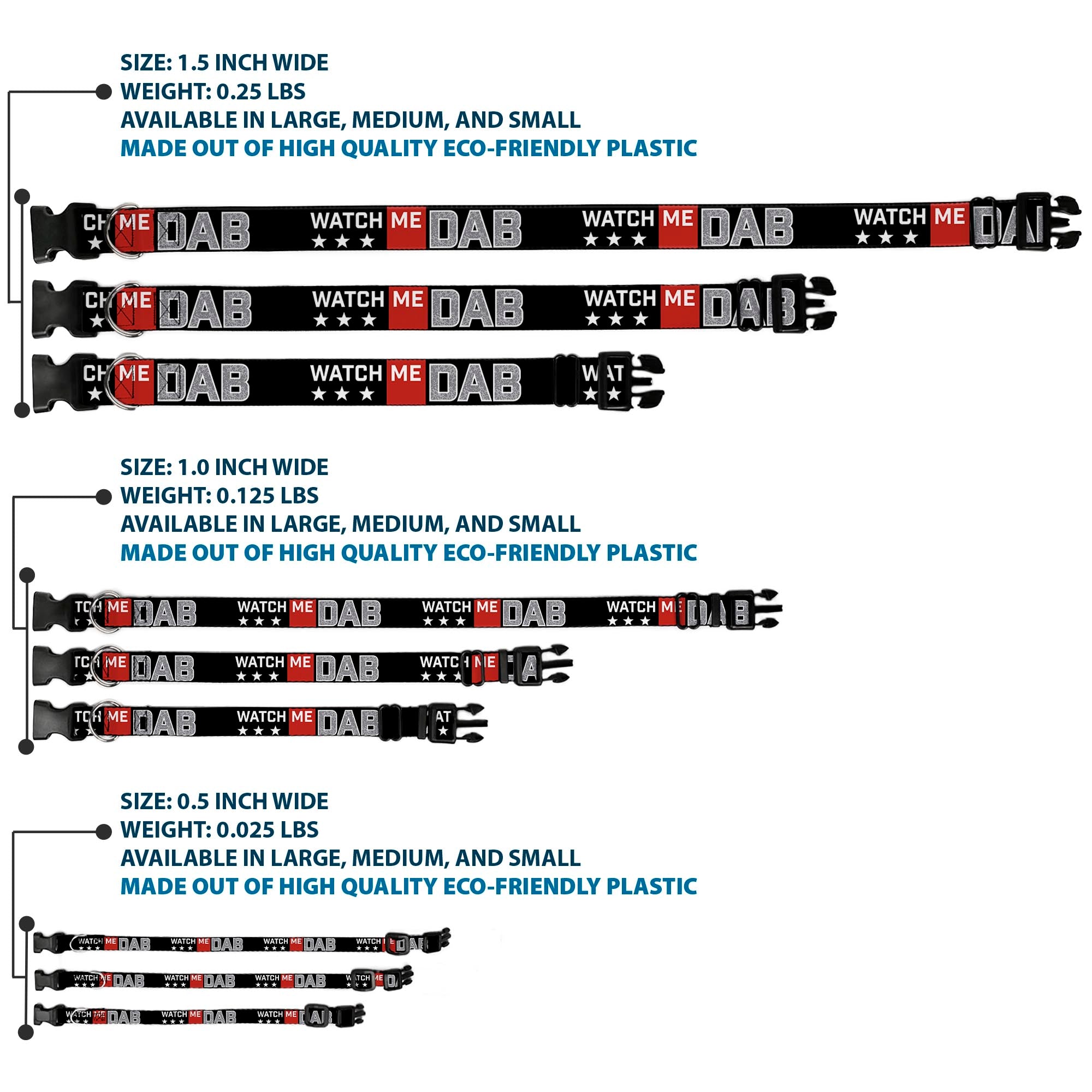 Plastic Clip Collar - WATCH ME DAB/Stars Black/Red/White/Crackle Gray Plastic Clip Collars Buckle-Down
