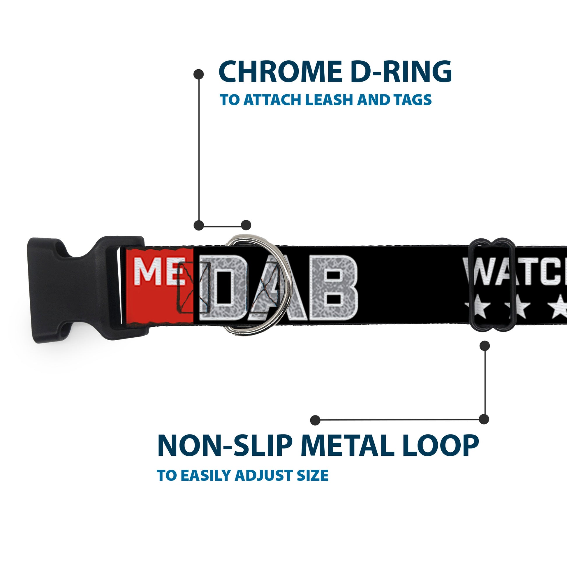 Plastic Clip Collar - WATCH ME DAB/Stars Black/Red/White/Crackle Gray Plastic Clip Collars Buckle-Down