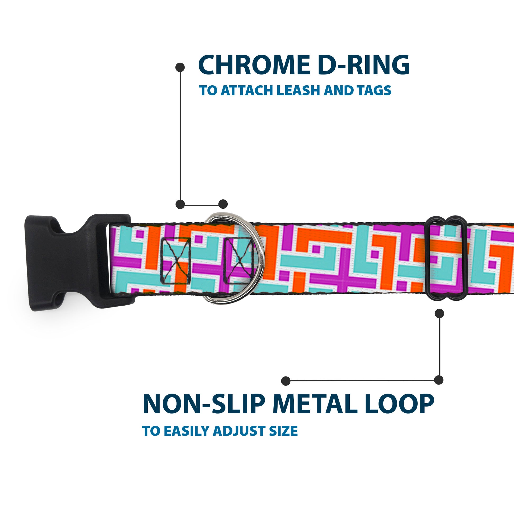 Plastic Clip Collar - Weave CLOSE-UP White/Pink/Orange/Aqua Plastic Clip Collars Buckle-Down