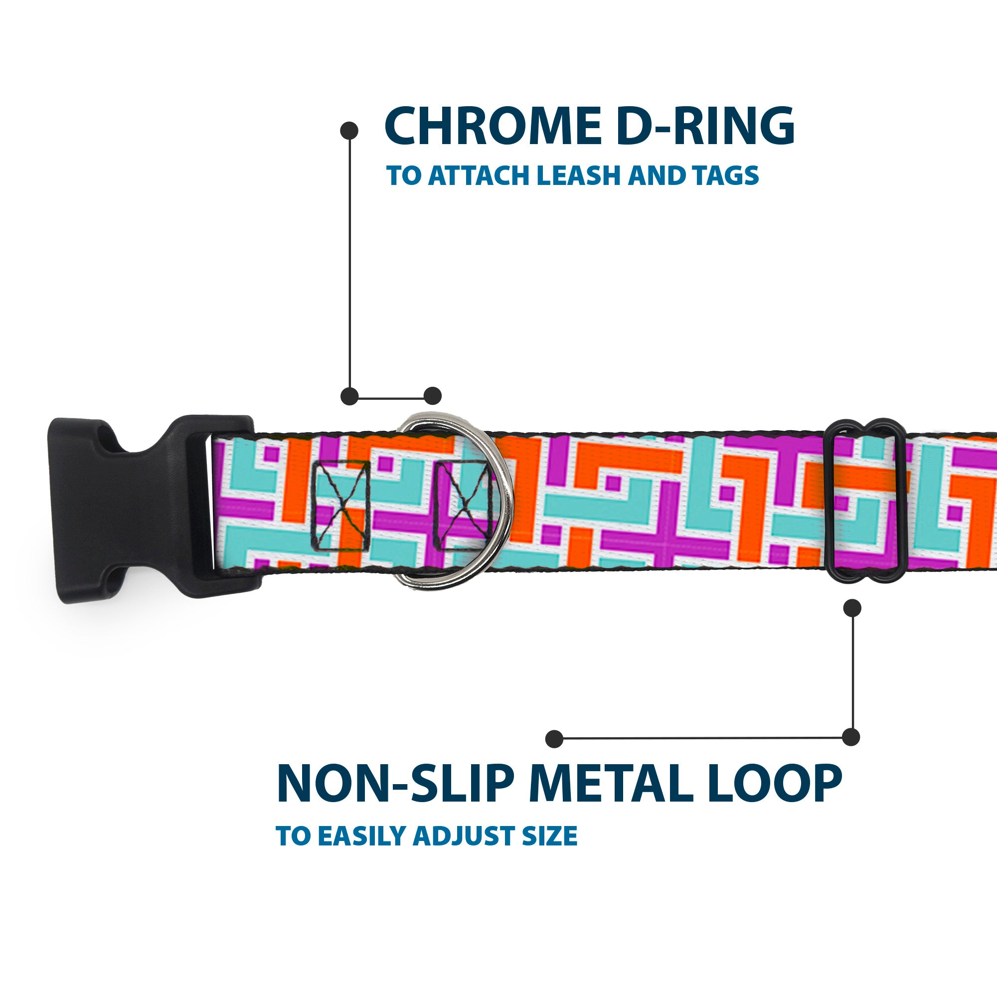 Plastic Clip Collar - Weave CLOSE-UP White/Pink/Orange/Aqua Plastic Clip Collars Buckle-Down
