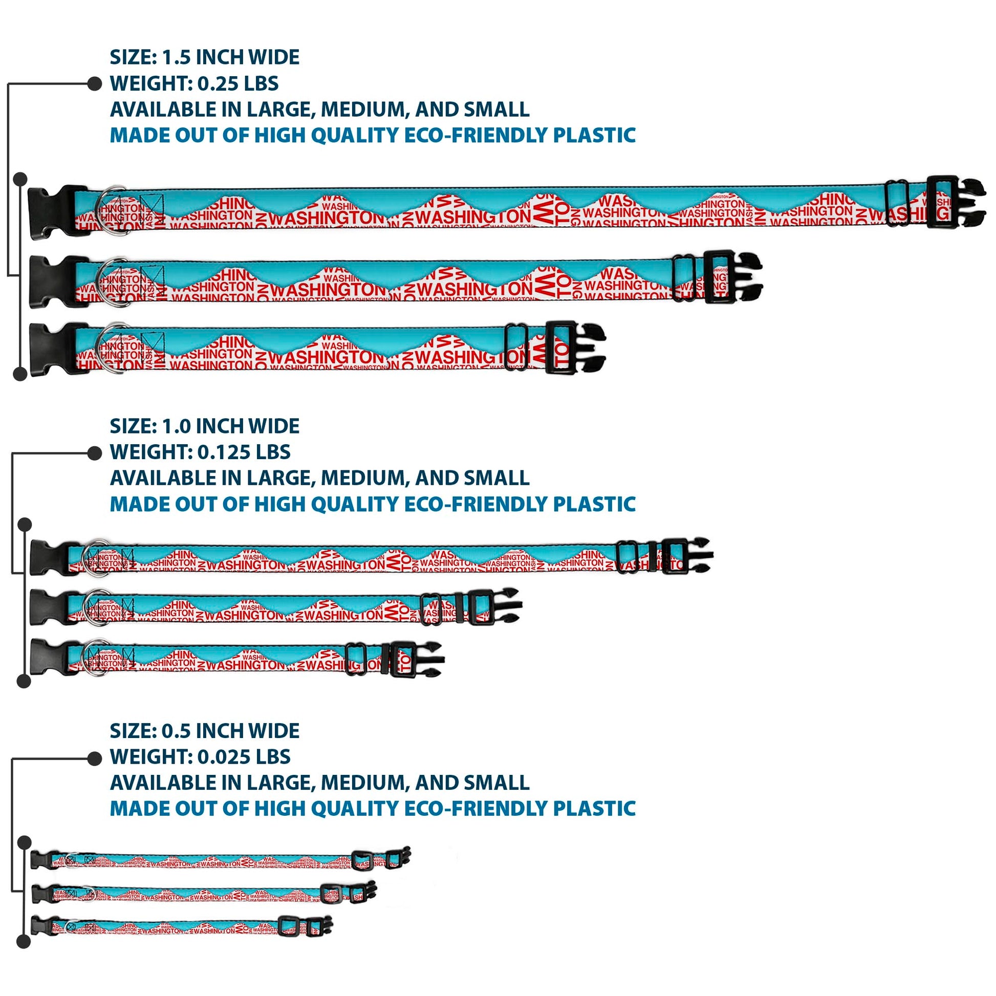Plastic Clip Collar - WASHINGTON Mountain Range Turquoise/White/Red Plastic Clip Collars Buckle-Down
