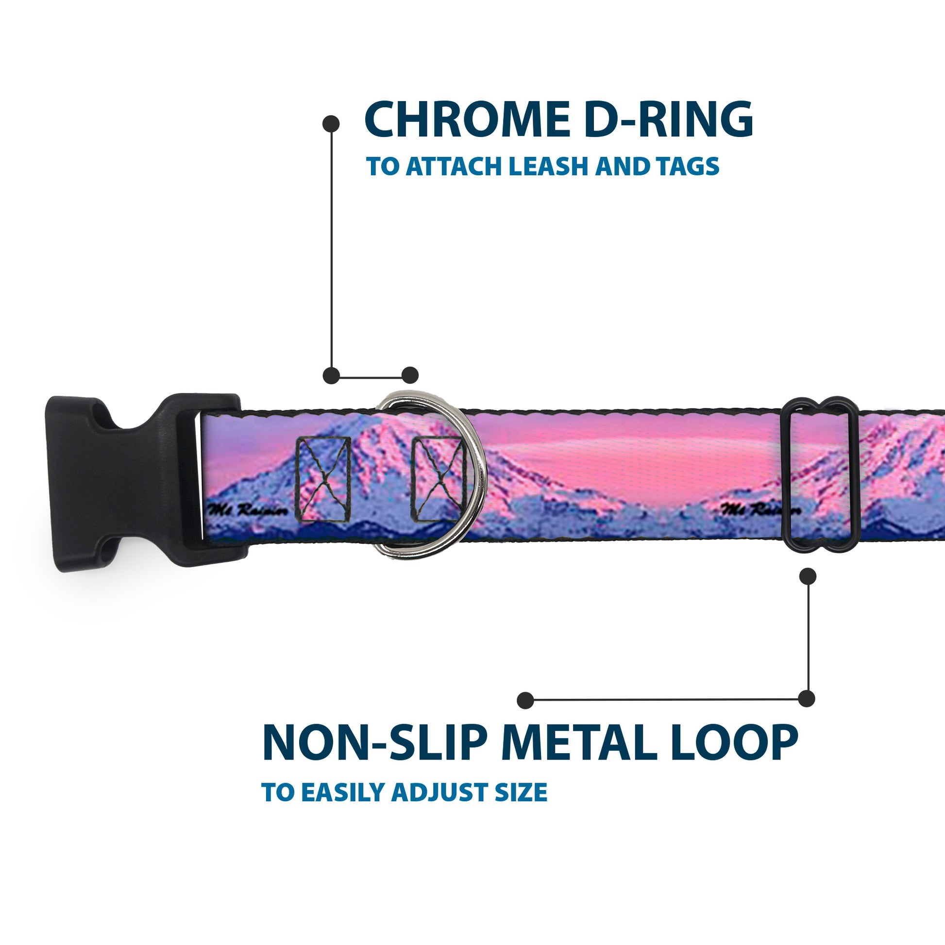 Plastic Clip Collar - Washington MT. RAINIER Sunset Landscape Plastic Clip Collars Buckle-Down