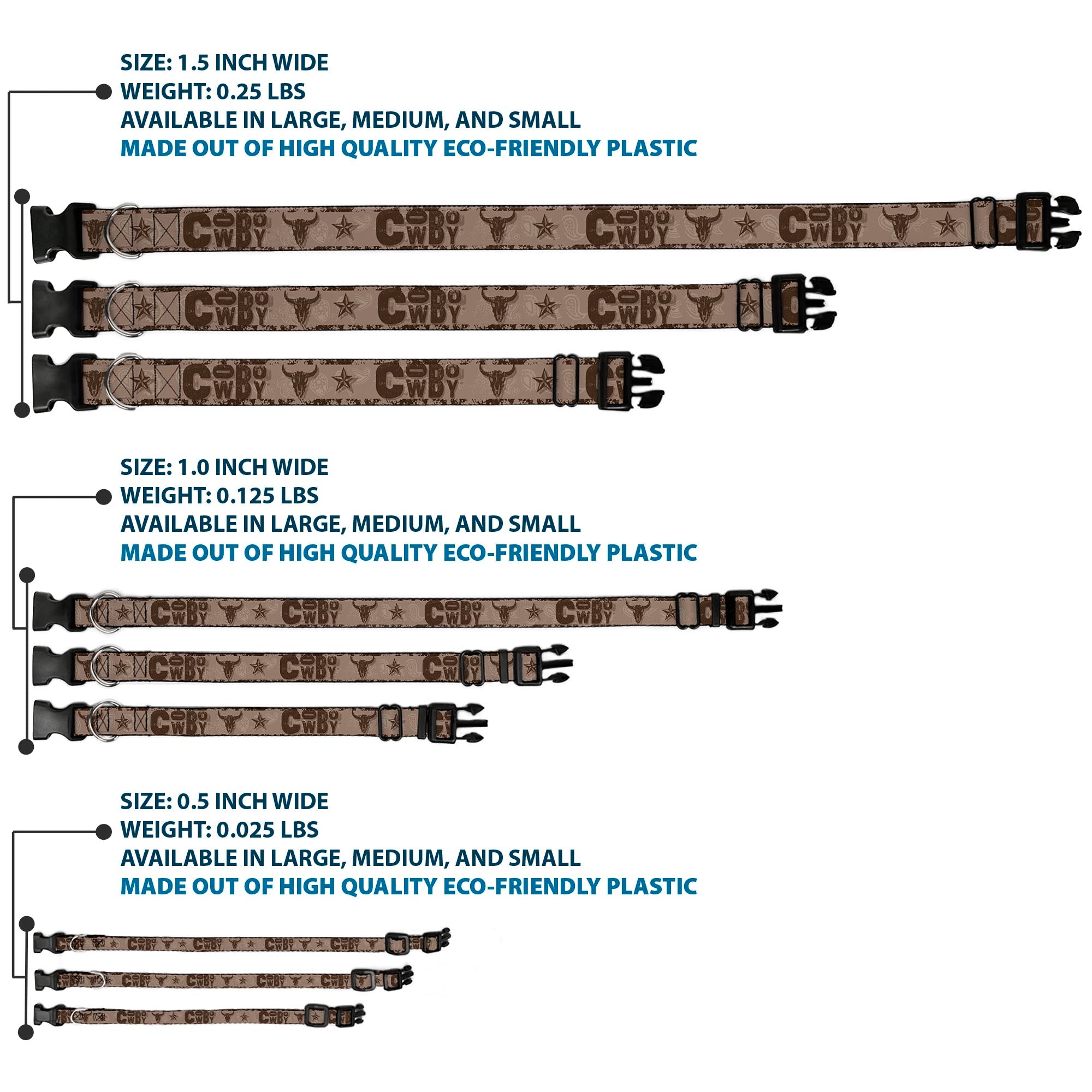 Plastic Clip Collar - Western COWBOY Icons Collage Tan/Browns Plastic Clip Collars Buckle-Down
