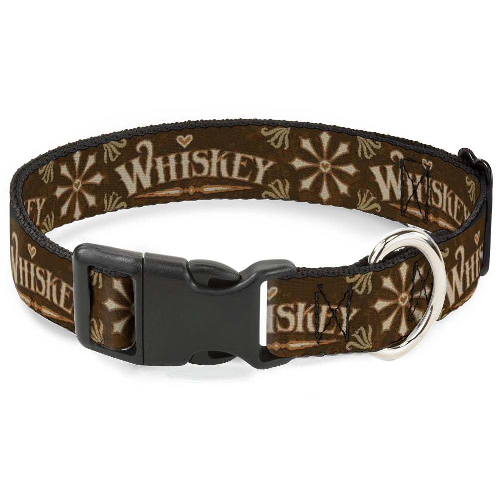 Plastic Clip Collar - Western WHISKEY Heart Repeat Browns/Tan Plastic Clip Collars Buckle-Down