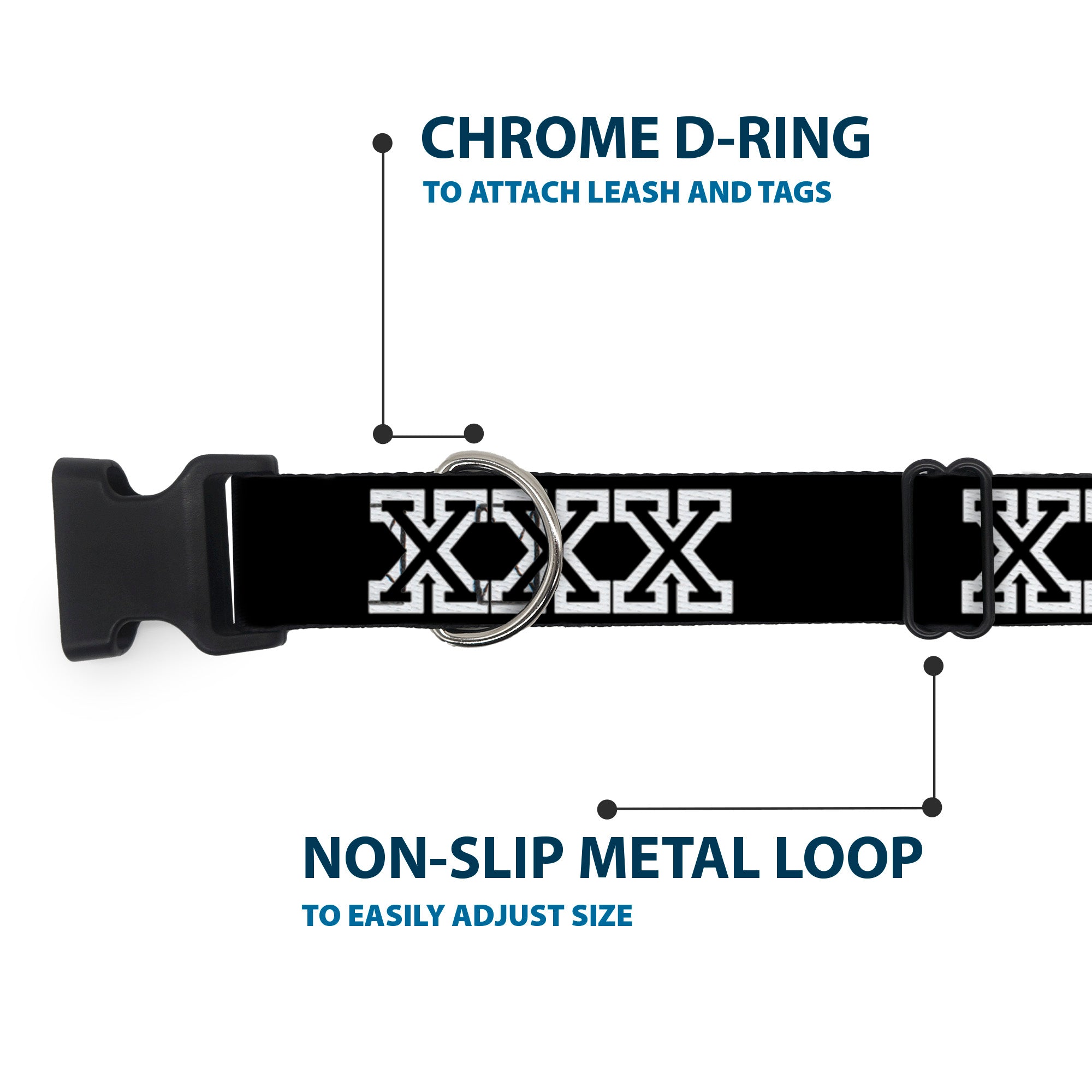 Buckle-Down Plastic Buckle Dog Collar - XXX Black/White Plastic Clip Collars Buckle-Down